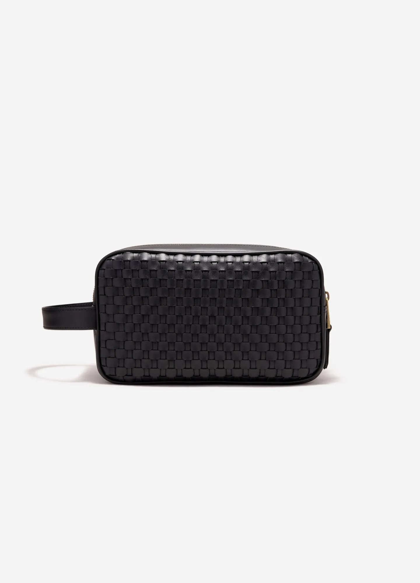 Woven Leather Wash Bag Black sold by Calibre