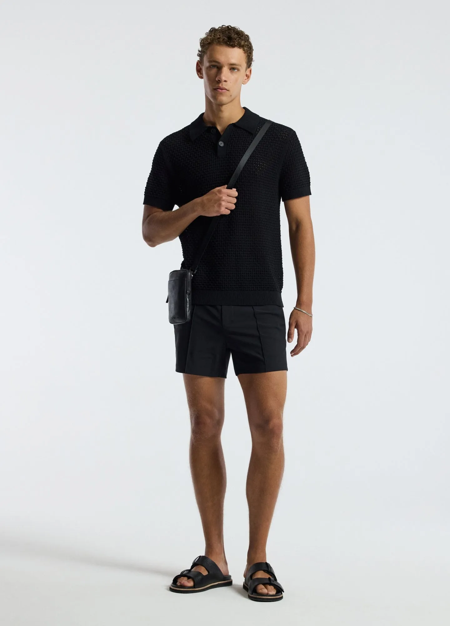 Textured Open Knit Polo Black sold by Calibre product image thumbnail 2