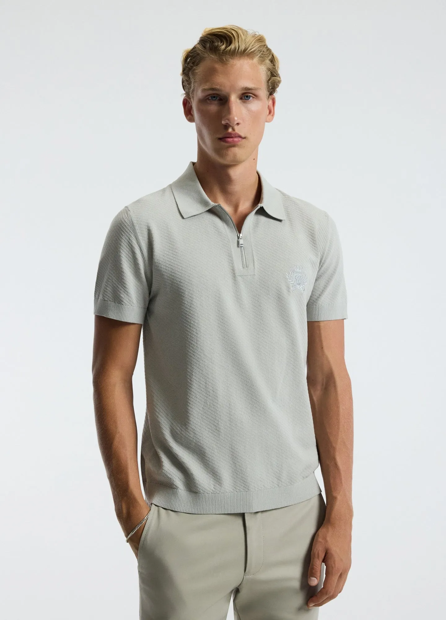 Cotton Zip Neck Polo Silver sold by Calibre product image thumbnail 3
