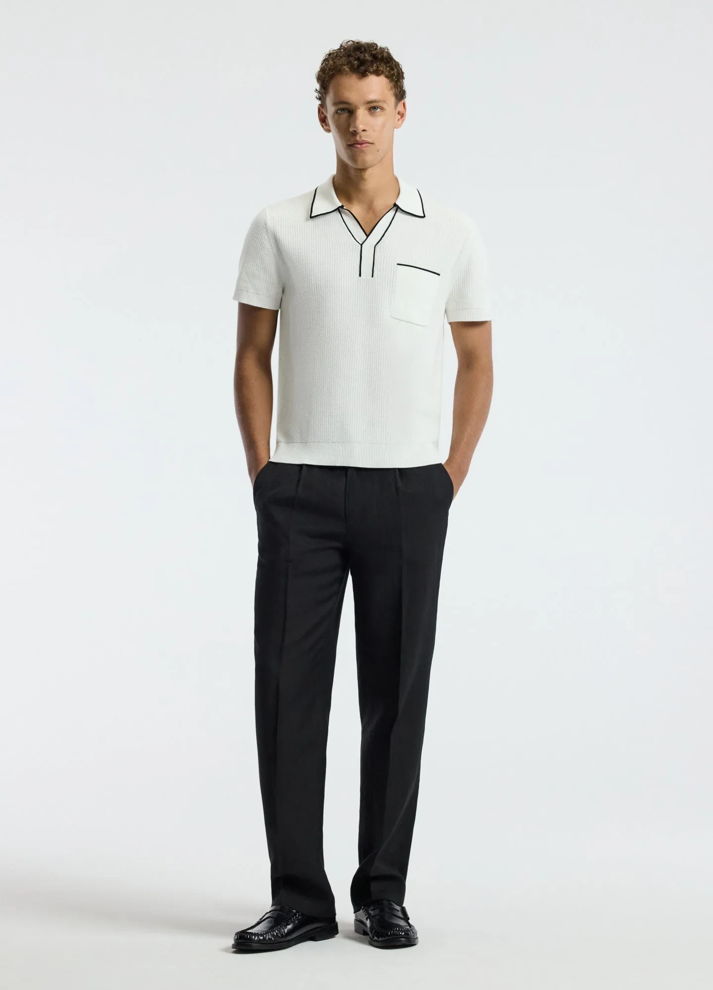 Tipped Edge Open Neck Polo Ivory sold by Calibre product image thumbnail 2