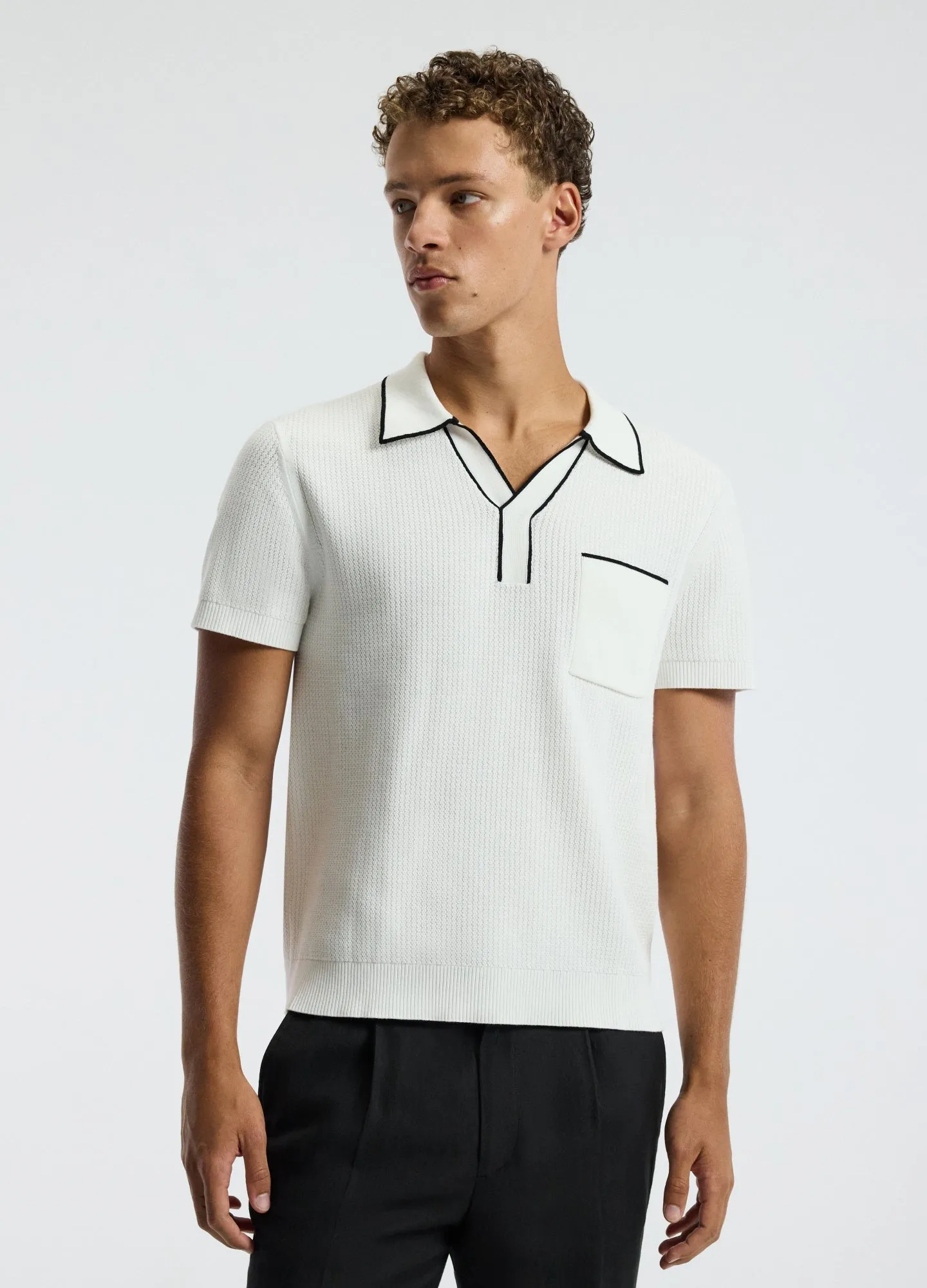 Tipped Edge Open Neck Polo Ivory sold by Calibre product image thumbnail 3
