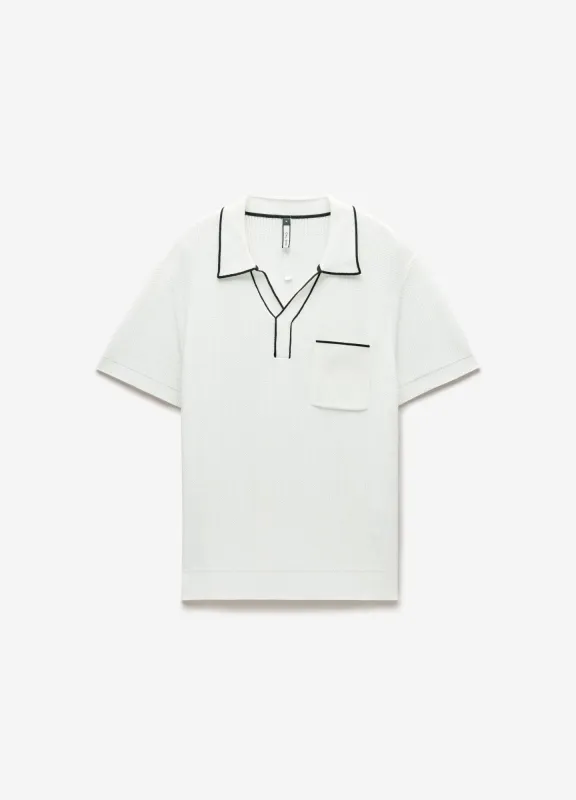 Tipped Edge Open Neck Polo Ivory sold by Calibre