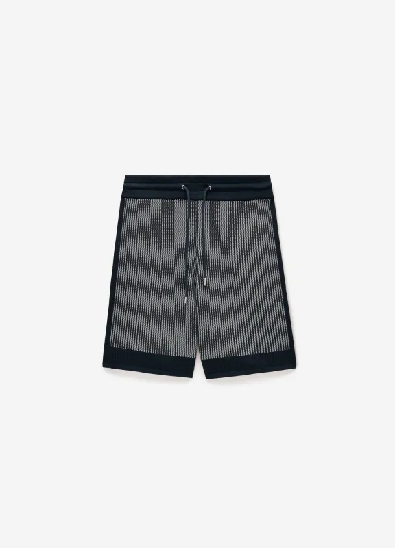 Panelled Stripe Knit Shorts Navy sold by Calibre