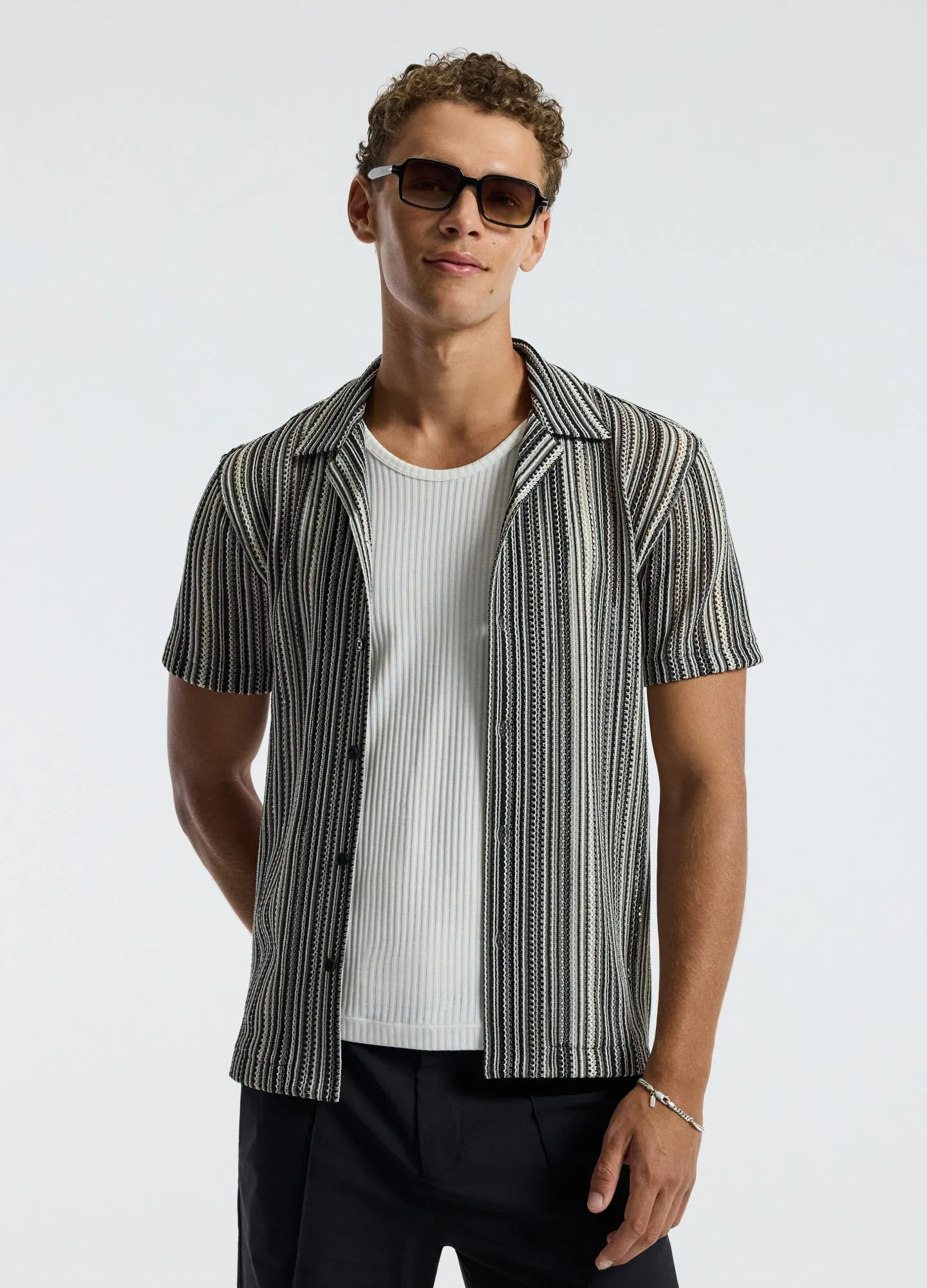 Mesh Stripe Shirt Black sold by Calibre product image thumbnail 3