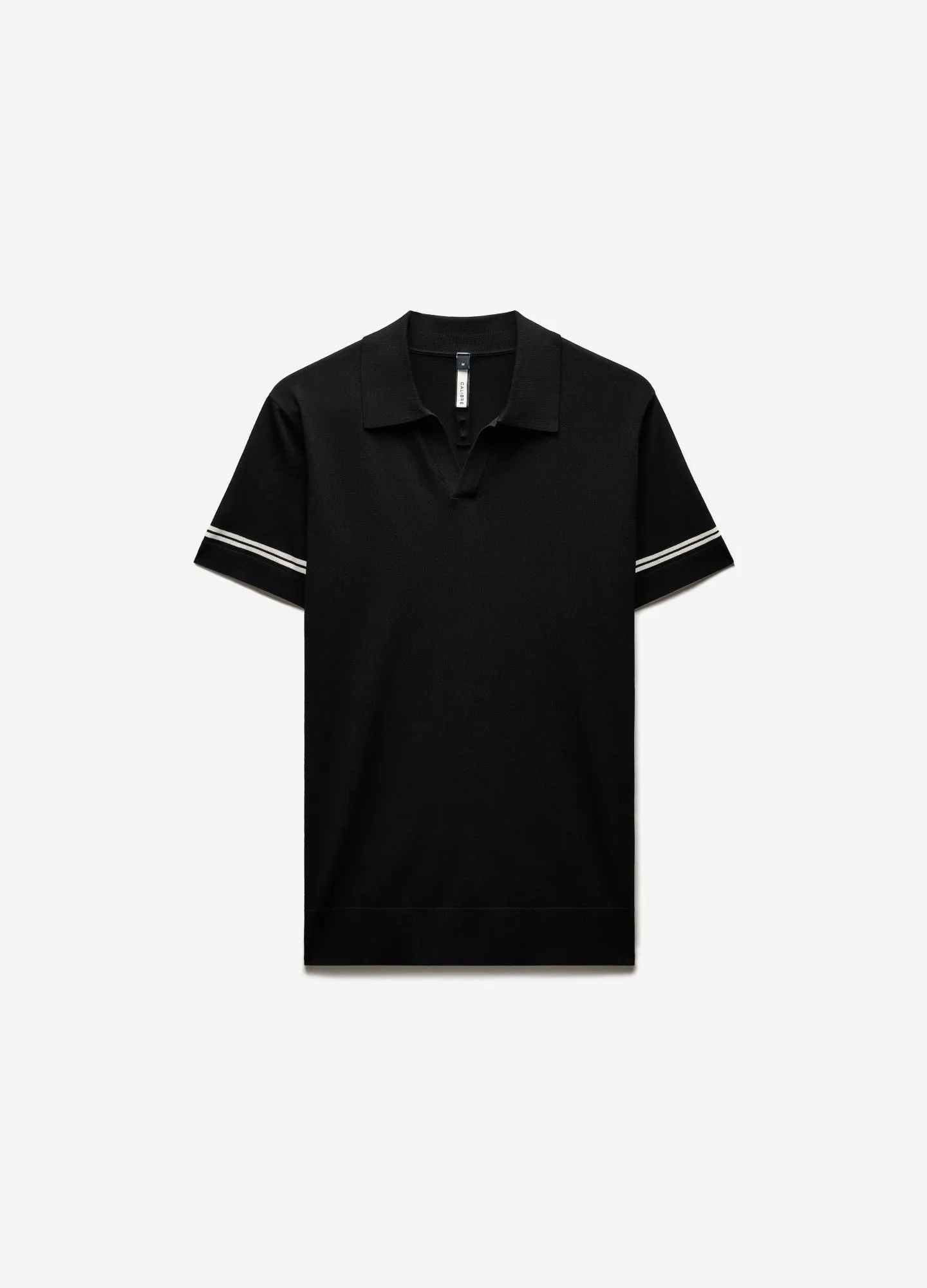 Stripe Cuff Open Neck Polo Black sold by Calibre