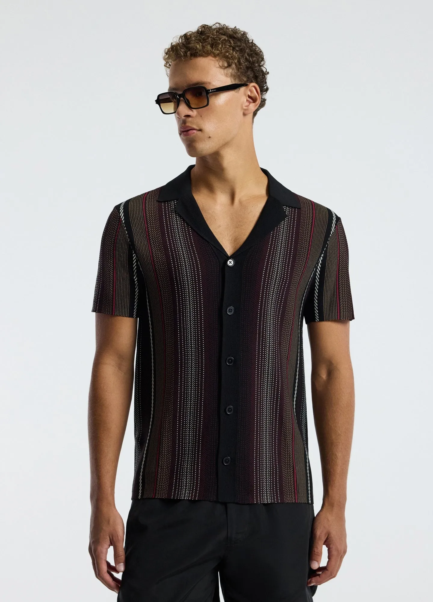 Striped Jacquard Knit Shirt Black sold by Calibre product image thumbnail 3