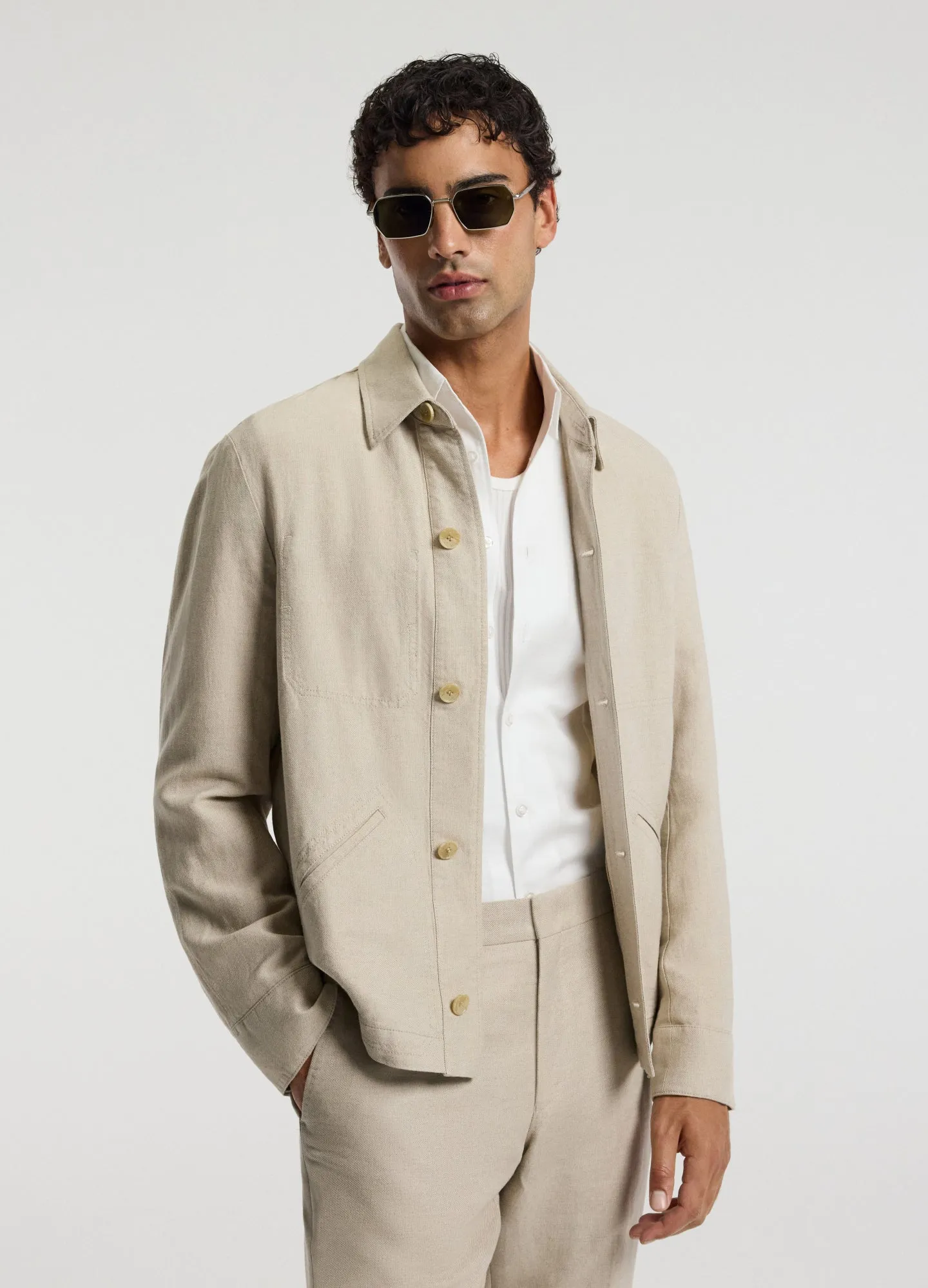 Linen Cotton Twill Shirt Jacket Natural sold by Calibre product image thumbnail 3