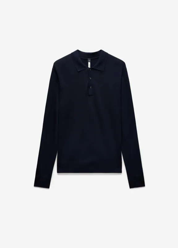 Long Sleeve Tech Knit Polo Naval Blue made by Calibre