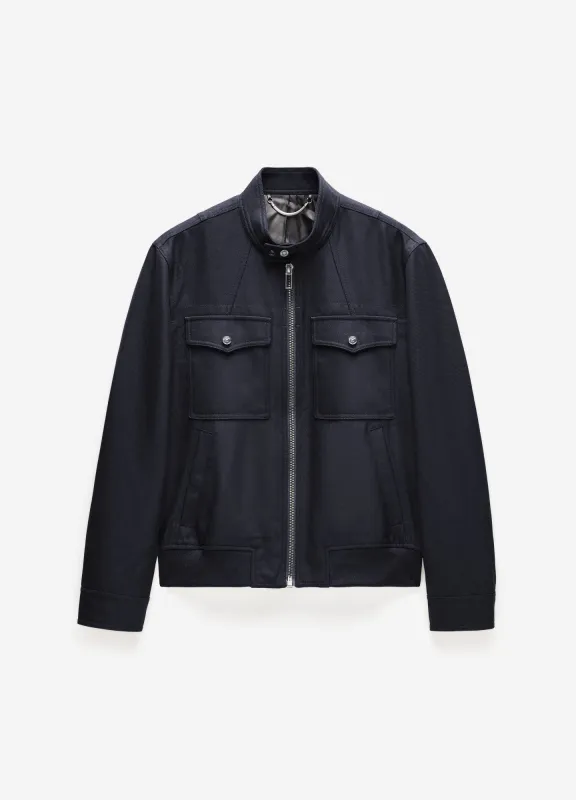 Stand Collar Wool Bomber Jacket Navy made by Calibre