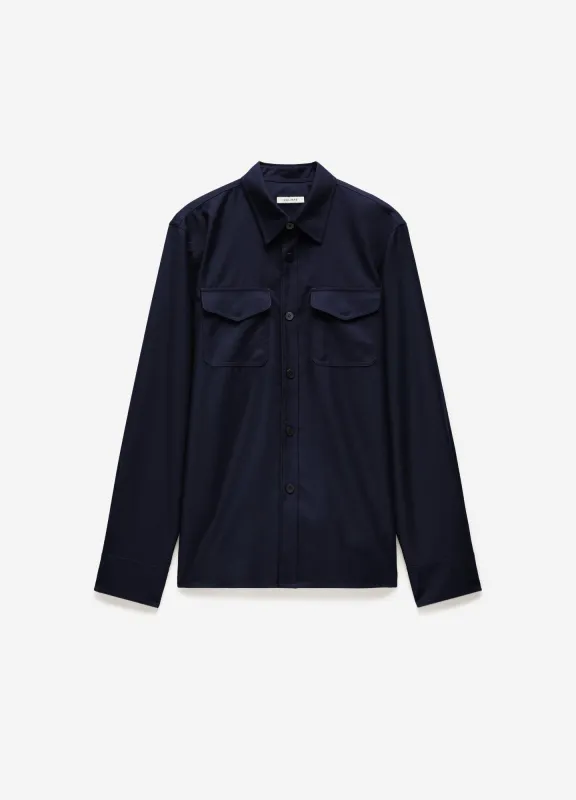Slim Wool Flannel Shirt Navy made by Calibre
