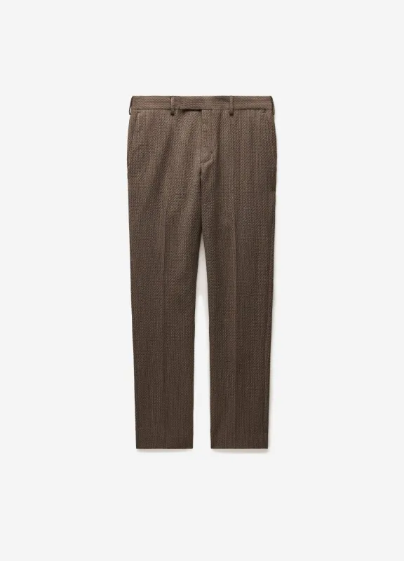 Slim Micro Jacquard Wool Pant Mocha made by Calibre