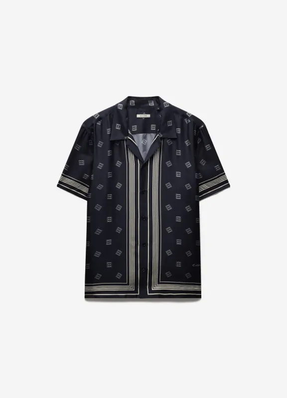 Monogram Scarf Silk Shirt Navy made by Calibre