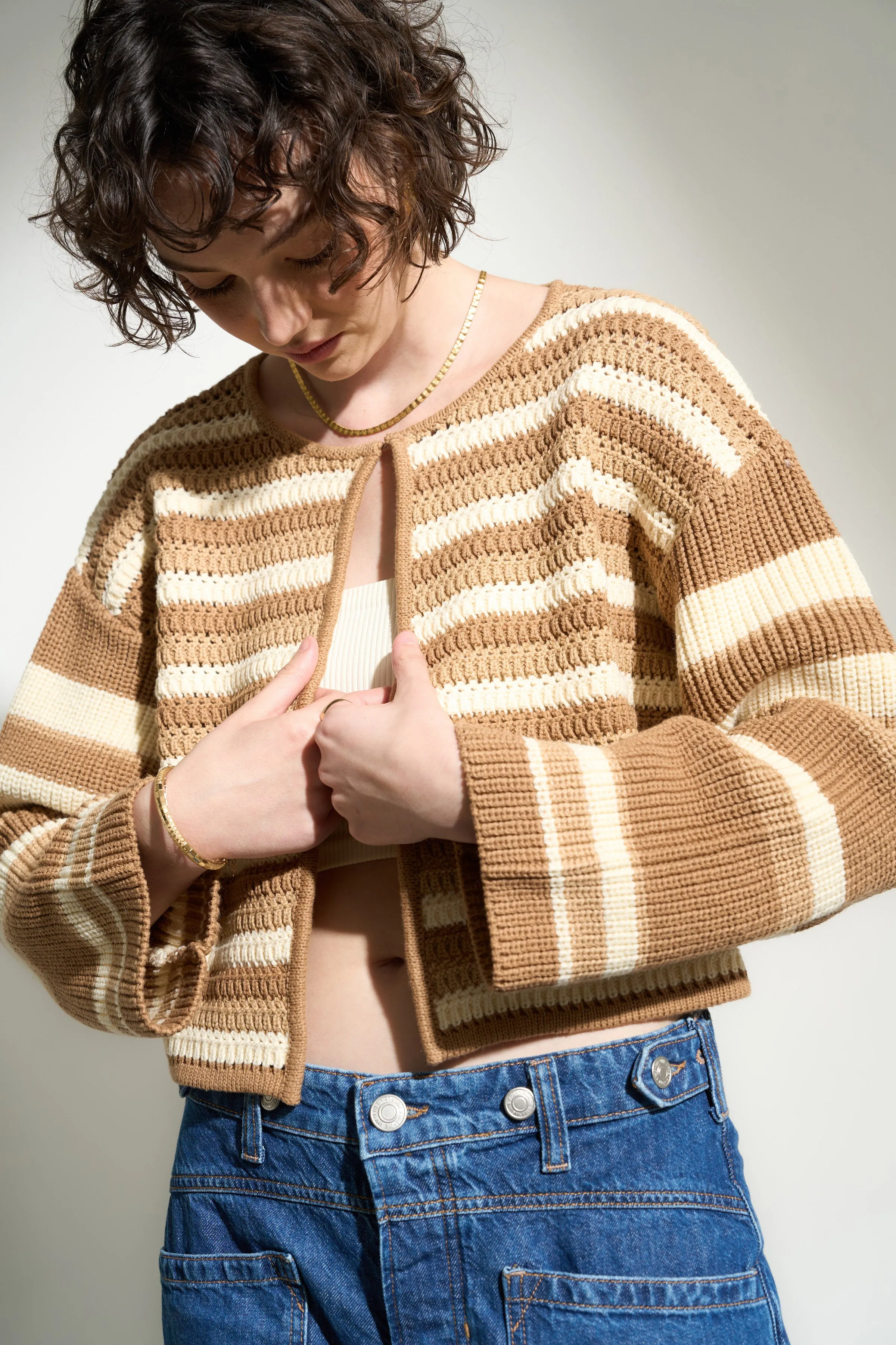 Harriet Cardigan - Khaki Stripe - Sample sold by Callahan product image thumbnail 2