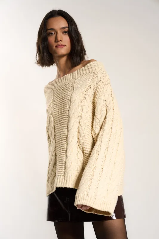 Melanie Cableknit Pullover - Swan made by Callahan