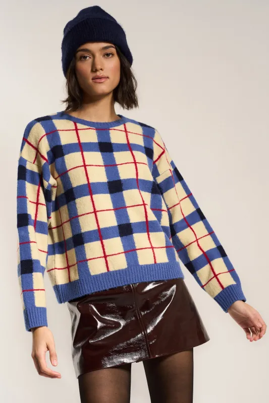 Melody Plaid Crewneck - Navy sold by Callahan