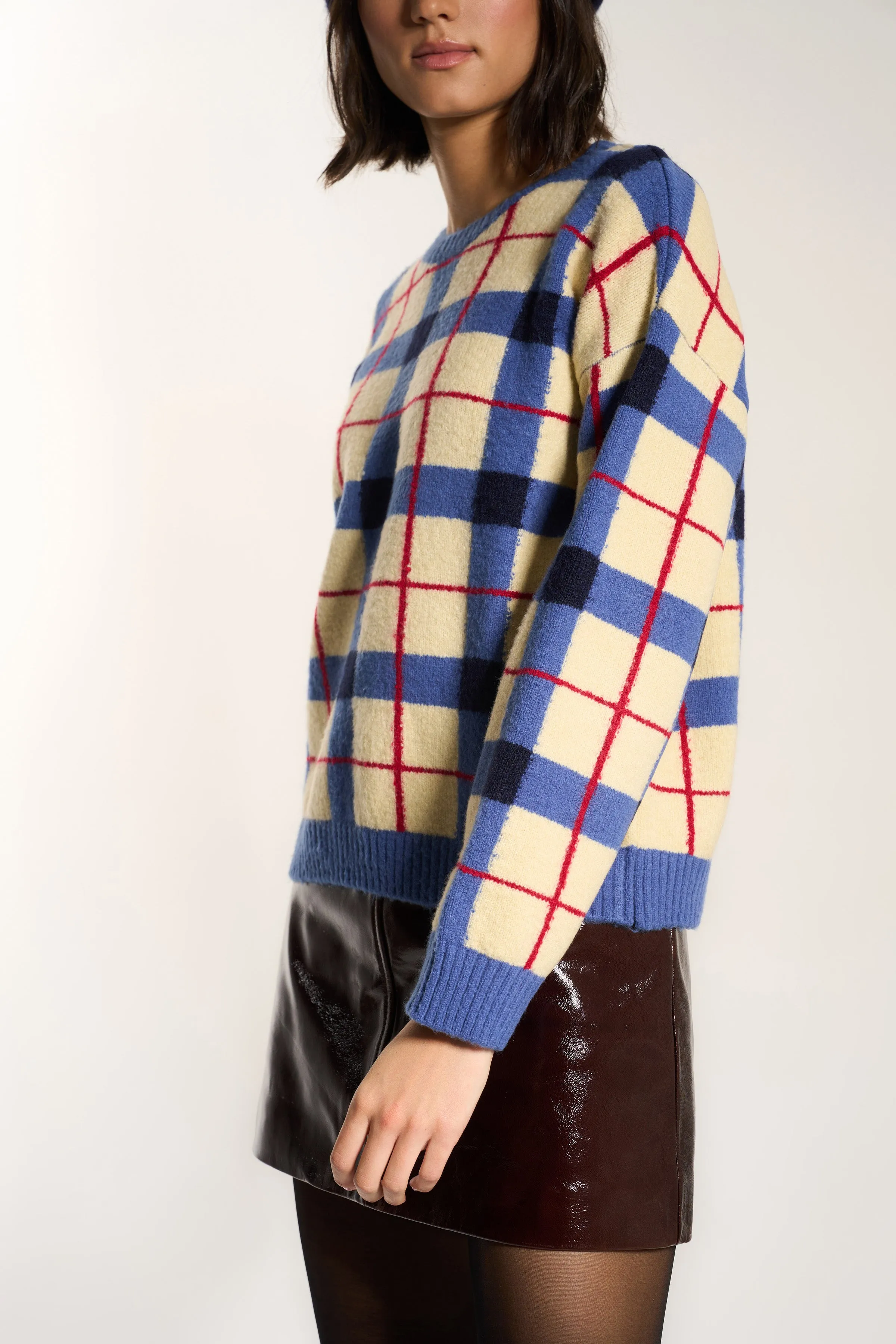 Melody Plaid Crewneck - Navy sold by Callahan product image thumbnail 3