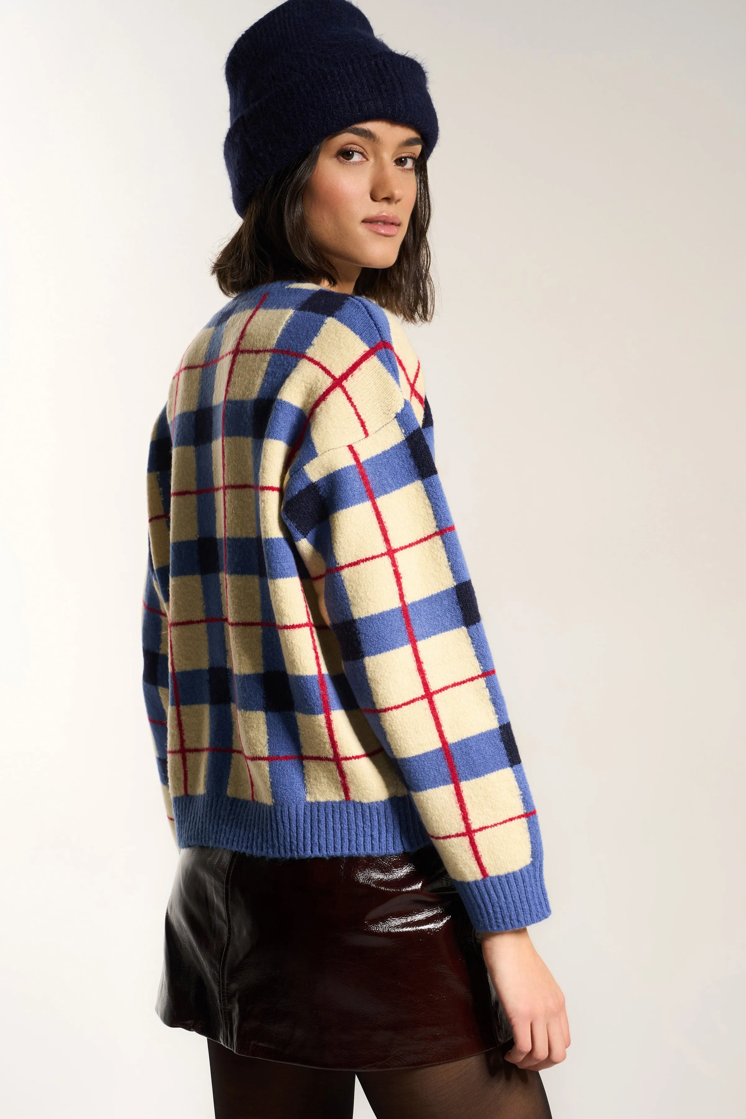 Melody Plaid Crewneck - Navy sold by Callahan product image thumbnail 2