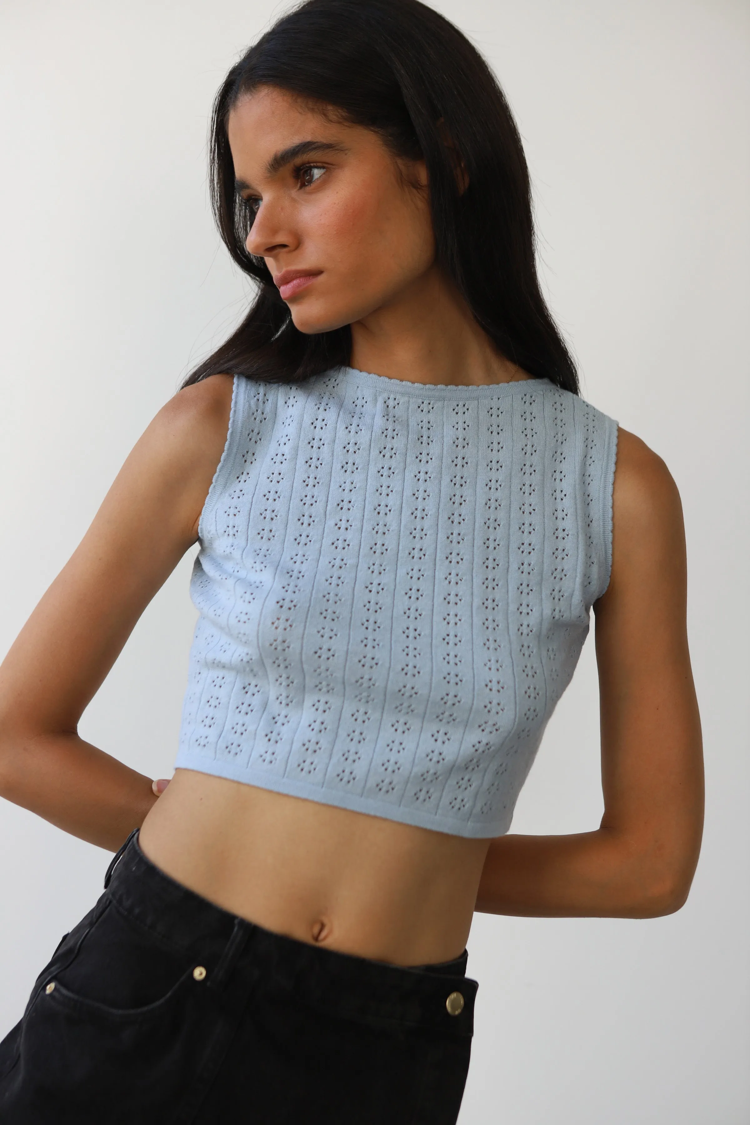 Nerissa Pointelle Tank - Light Blue sold by Callahan