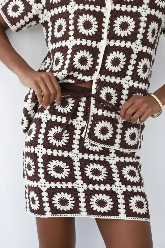 Leonor Crochet Mini Skirt - Chocolate sold by Callahan