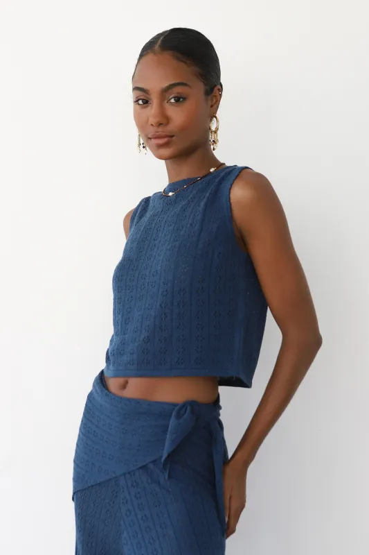 Nerissa Pointelle Top - Navy sold by Callahan