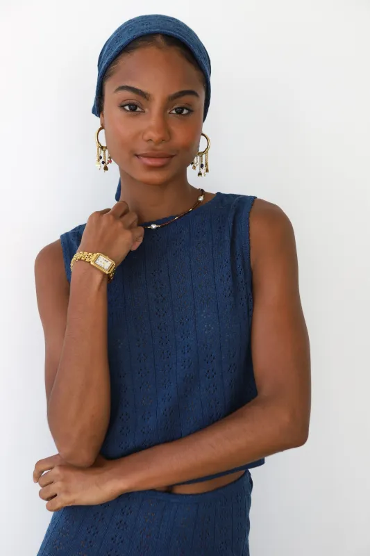 Nerissa Pointelle Handkerchief Scarf - Navy sold by Callahan