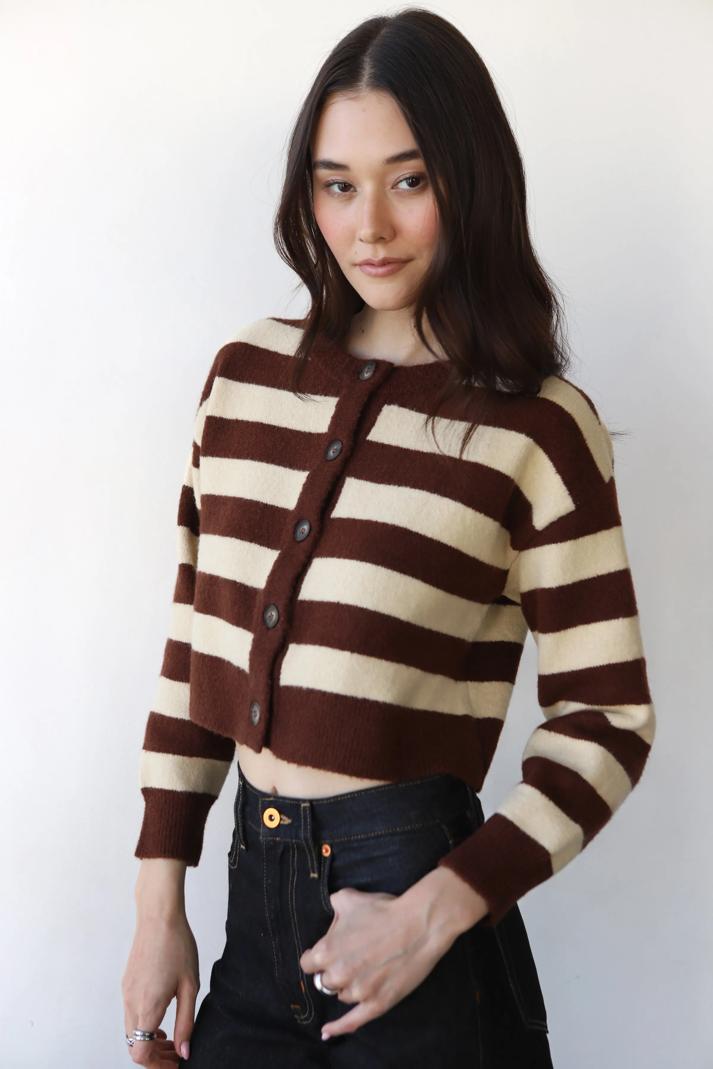 Fiona Cardigan - Chocolate & Creme Stripe sold by Callahan product image thumbnail 2