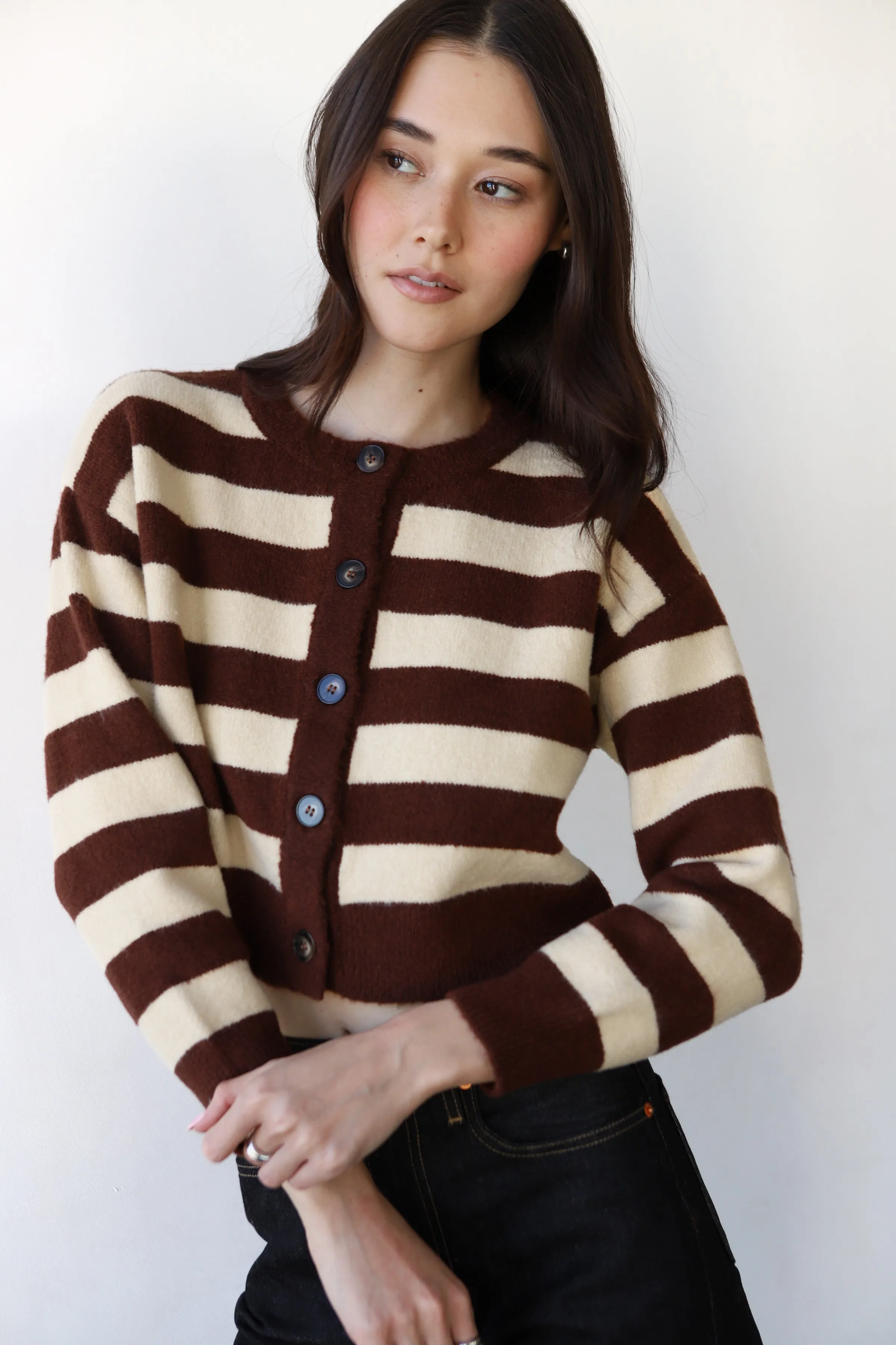 Fiona Cardigan - Chocolate & Creme Stripe sold by Callahan product image thumbnail 4