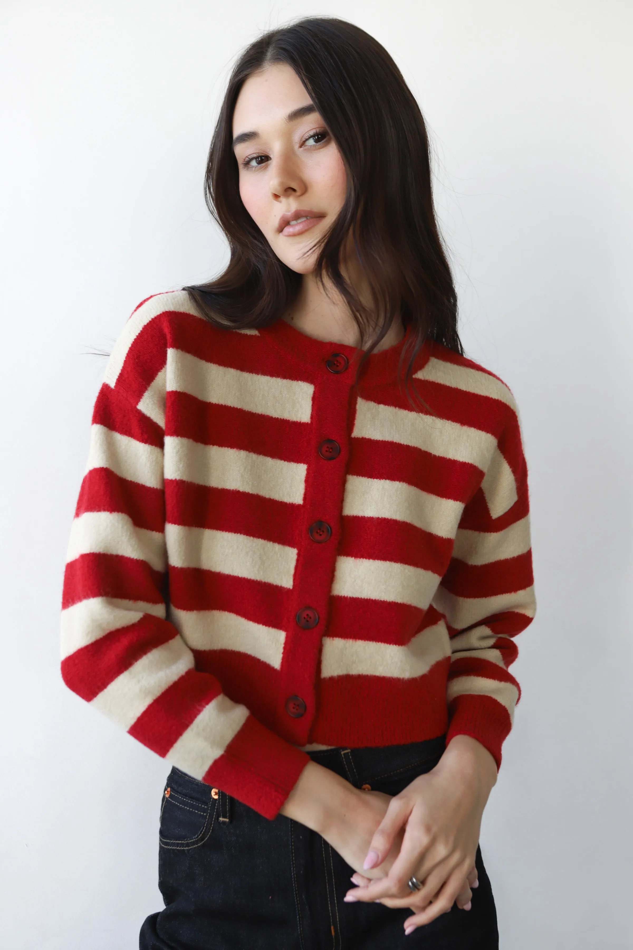 Fiona Cardigan - Cherry & Creme Stripe sold by Callahan product image thumbnail 4