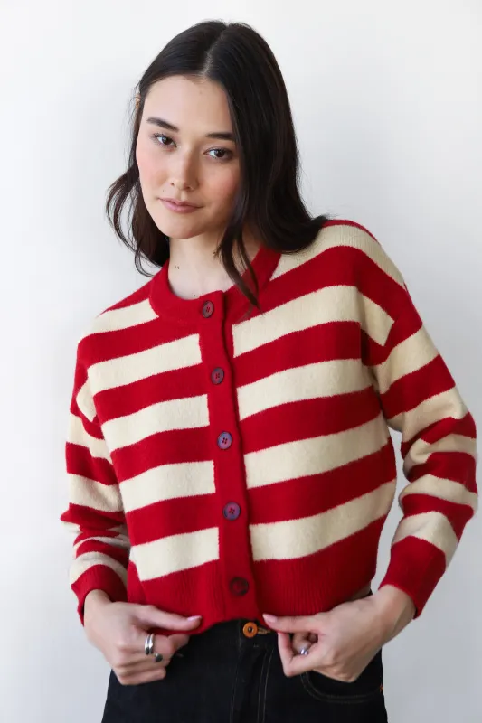Fiona Cardigan - Cherry & Creme Stripe made by Callahan