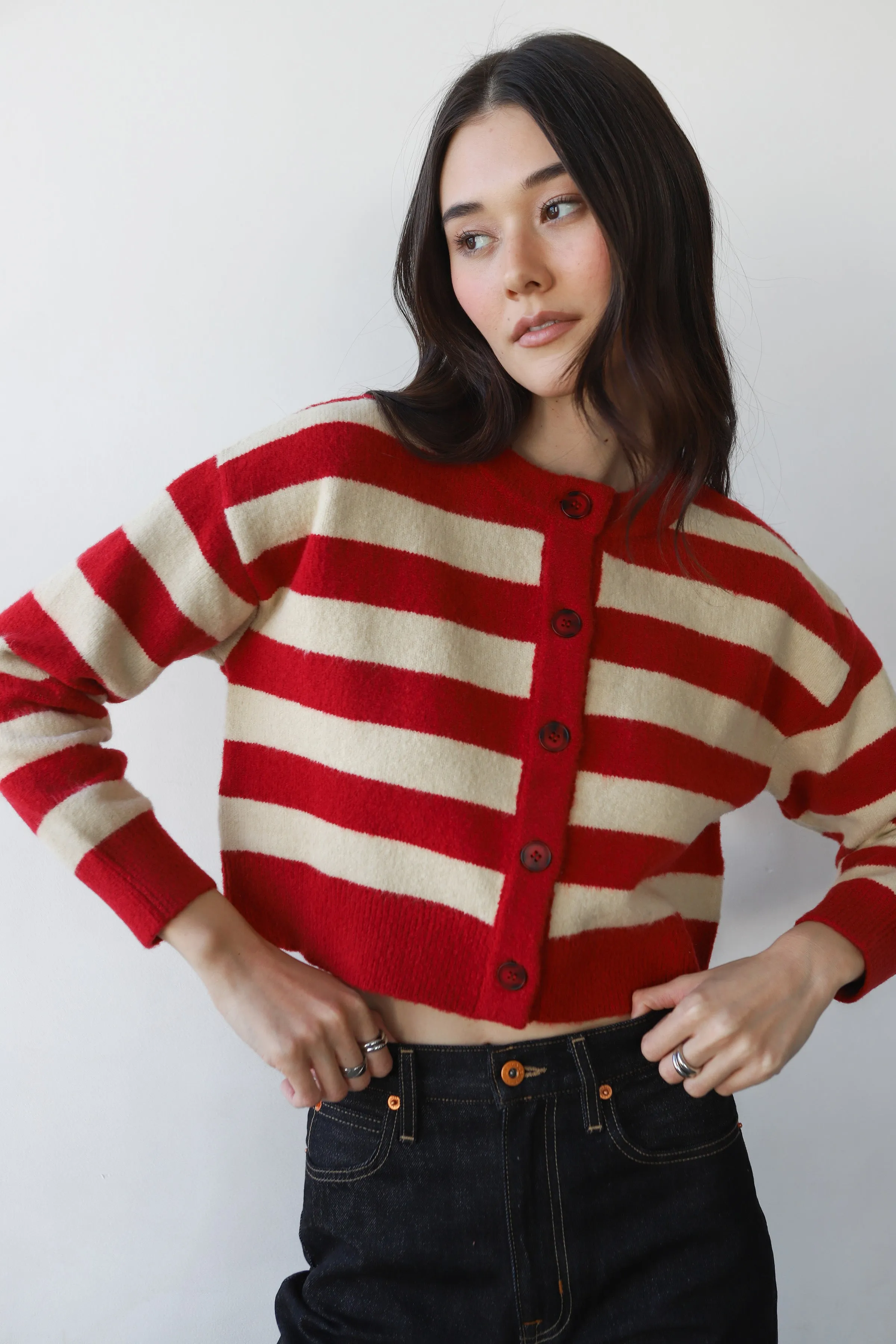 Fiona Cardigan - Cherry & Creme Stripe sold by Callahan product image thumbnail 2
