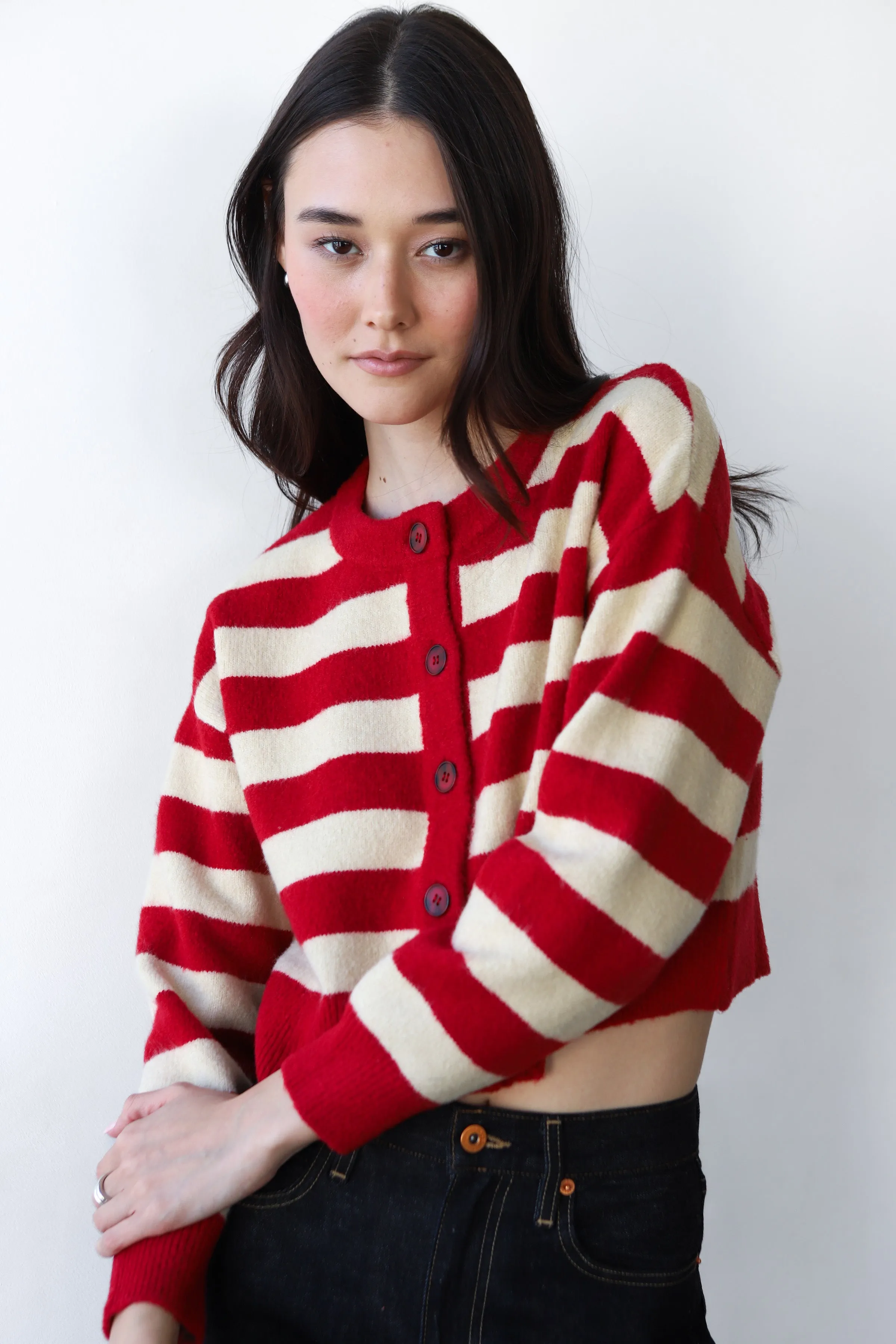 Fiona Cardigan - Cherry & Creme Stripe sold by Callahan product image thumbnail 3