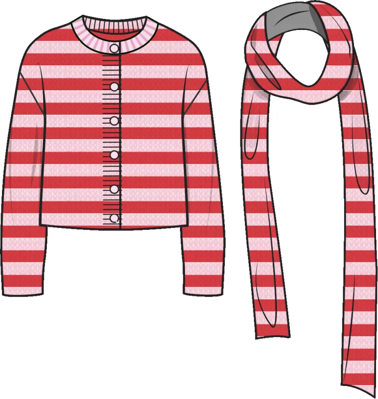 Jane Cardigan & Scarf - Pink & Red made by Callahan