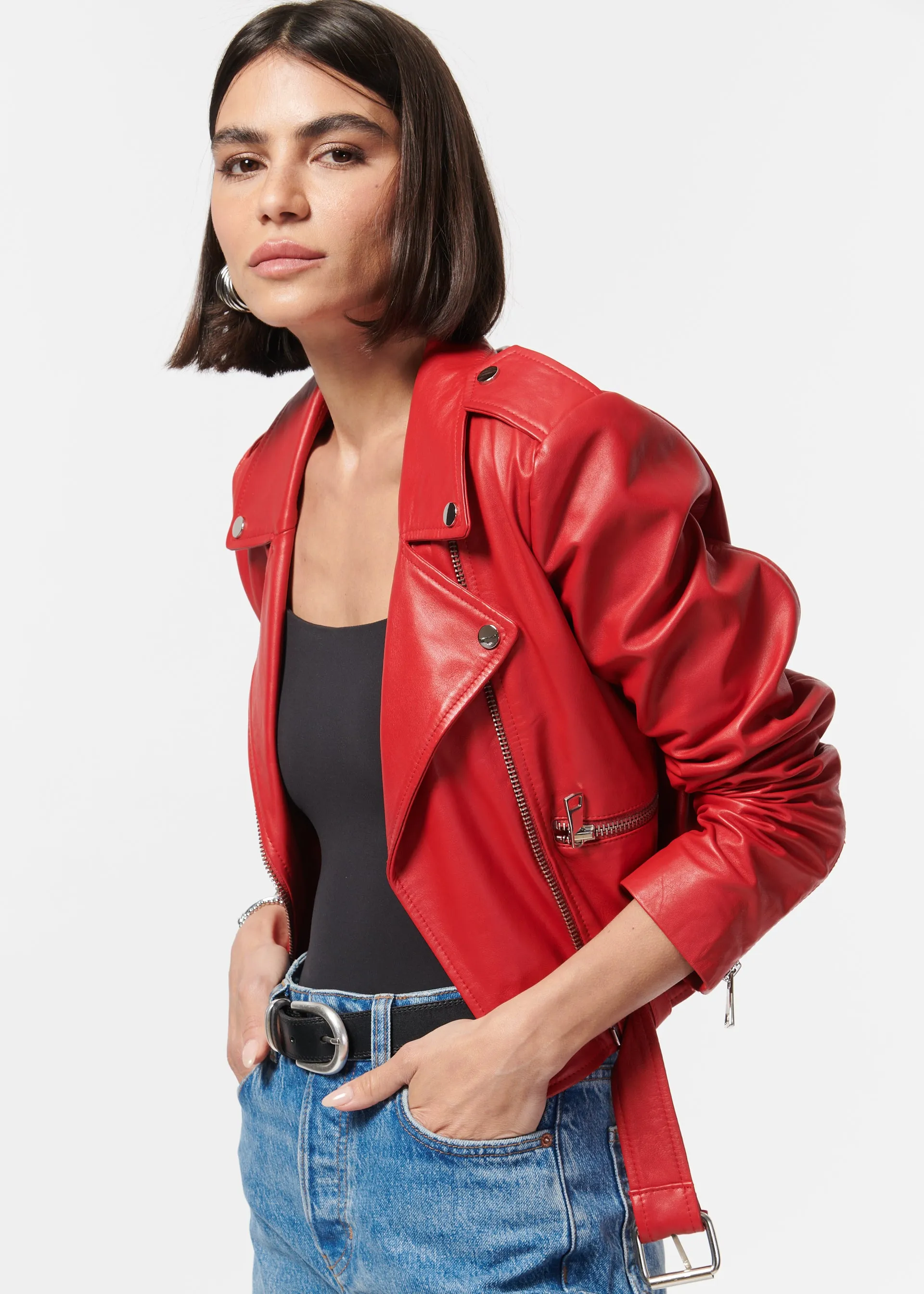Kali Genuine Leather Jacket Scarlet sold by Cami NYC product image thumbnail 3