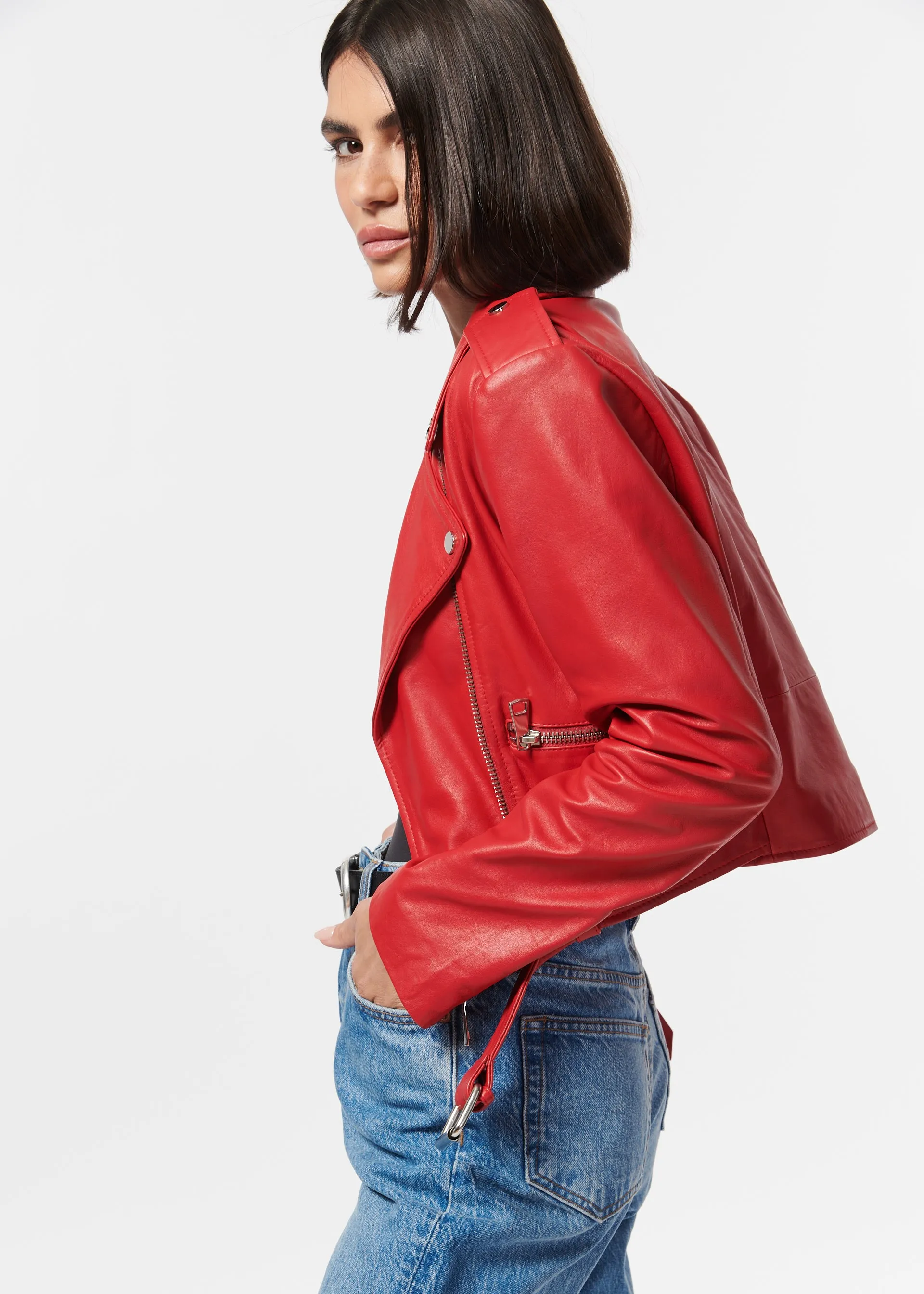 Kali Genuine Leather Jacket Scarlet sold by Cami NYC product image thumbnail 4