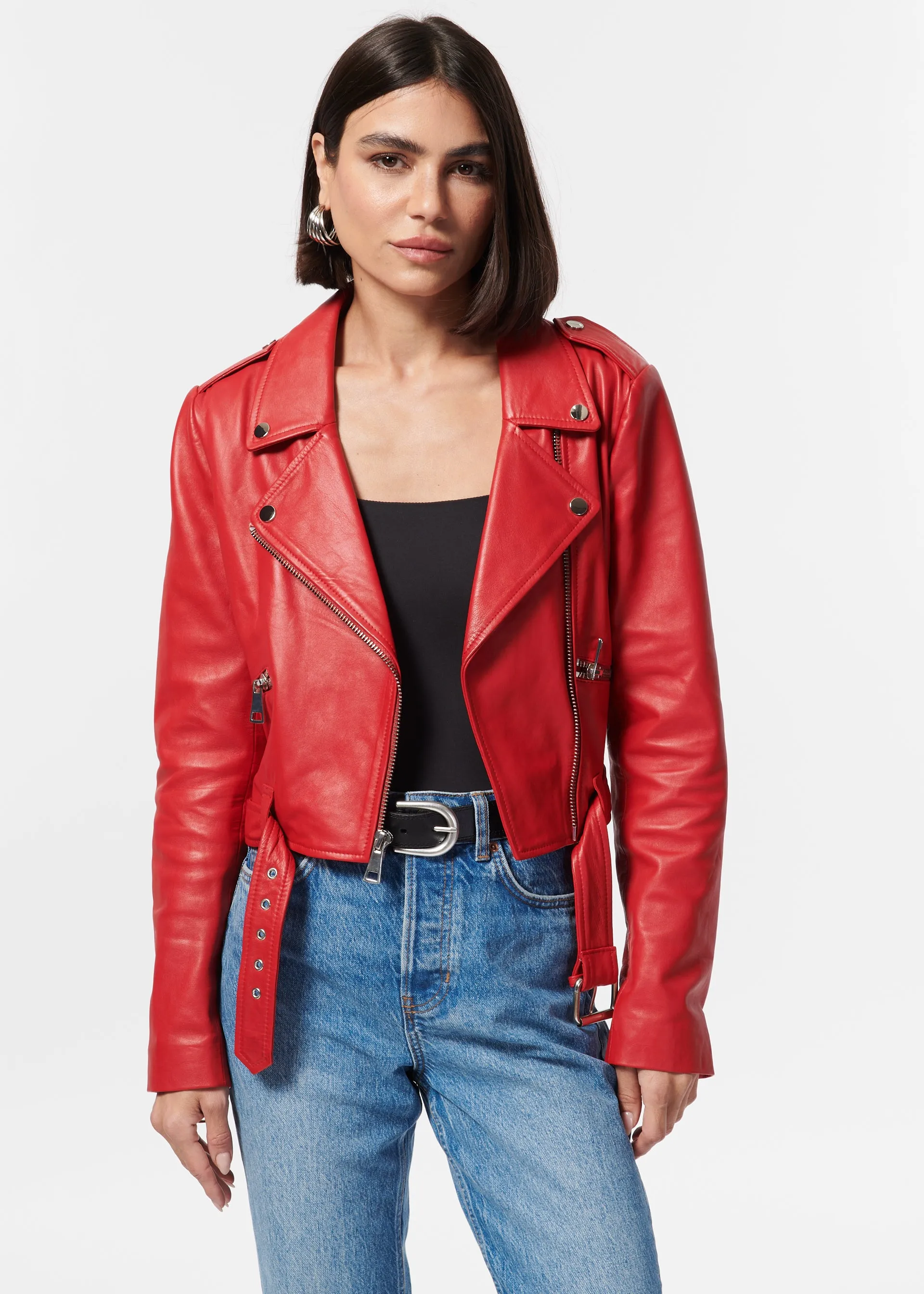 Kali Genuine Leather Jacket Scarlet sold by Cami NYC