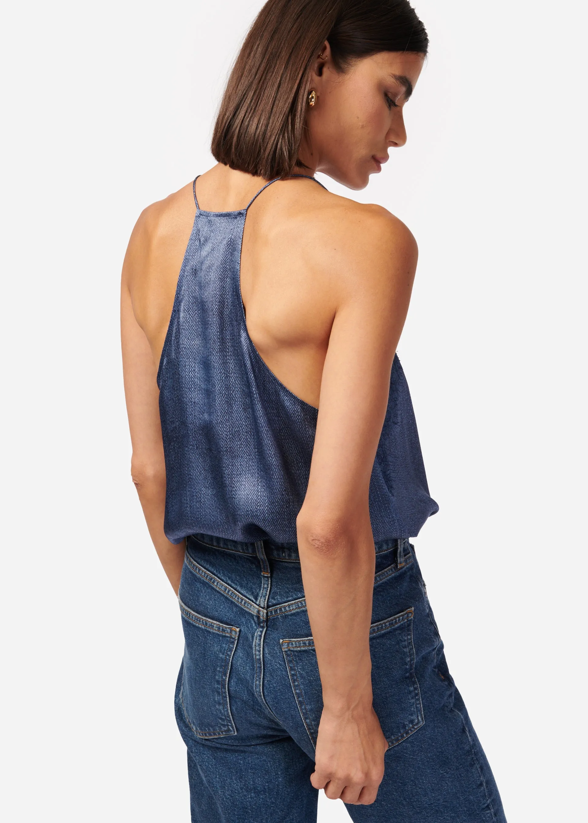 Racer Charmeuse Camisole Raw Denim sold by Cami NYC product image thumbnail 4
