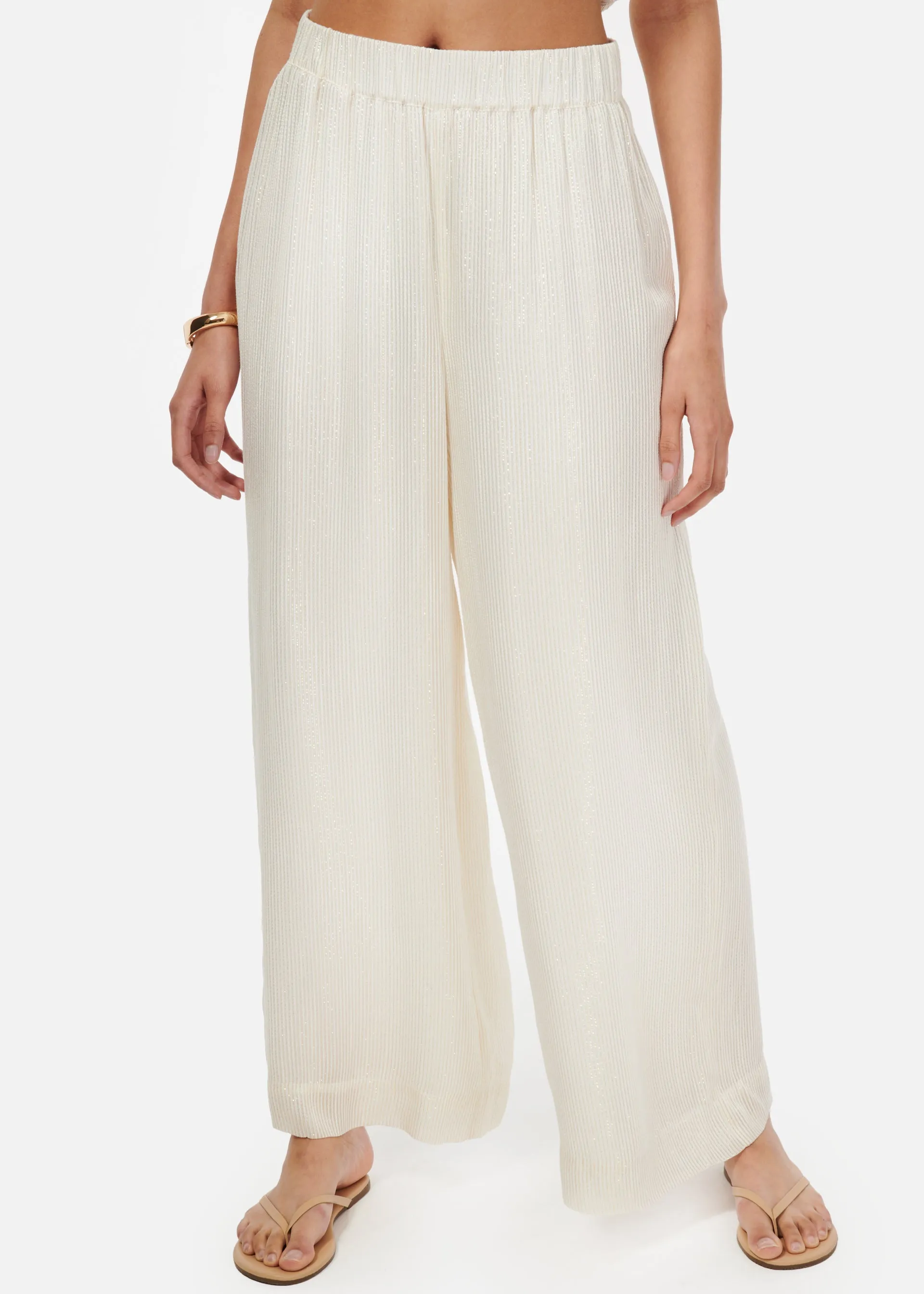 Medina Metallic Chiffon Pant White sold by Cami NYC