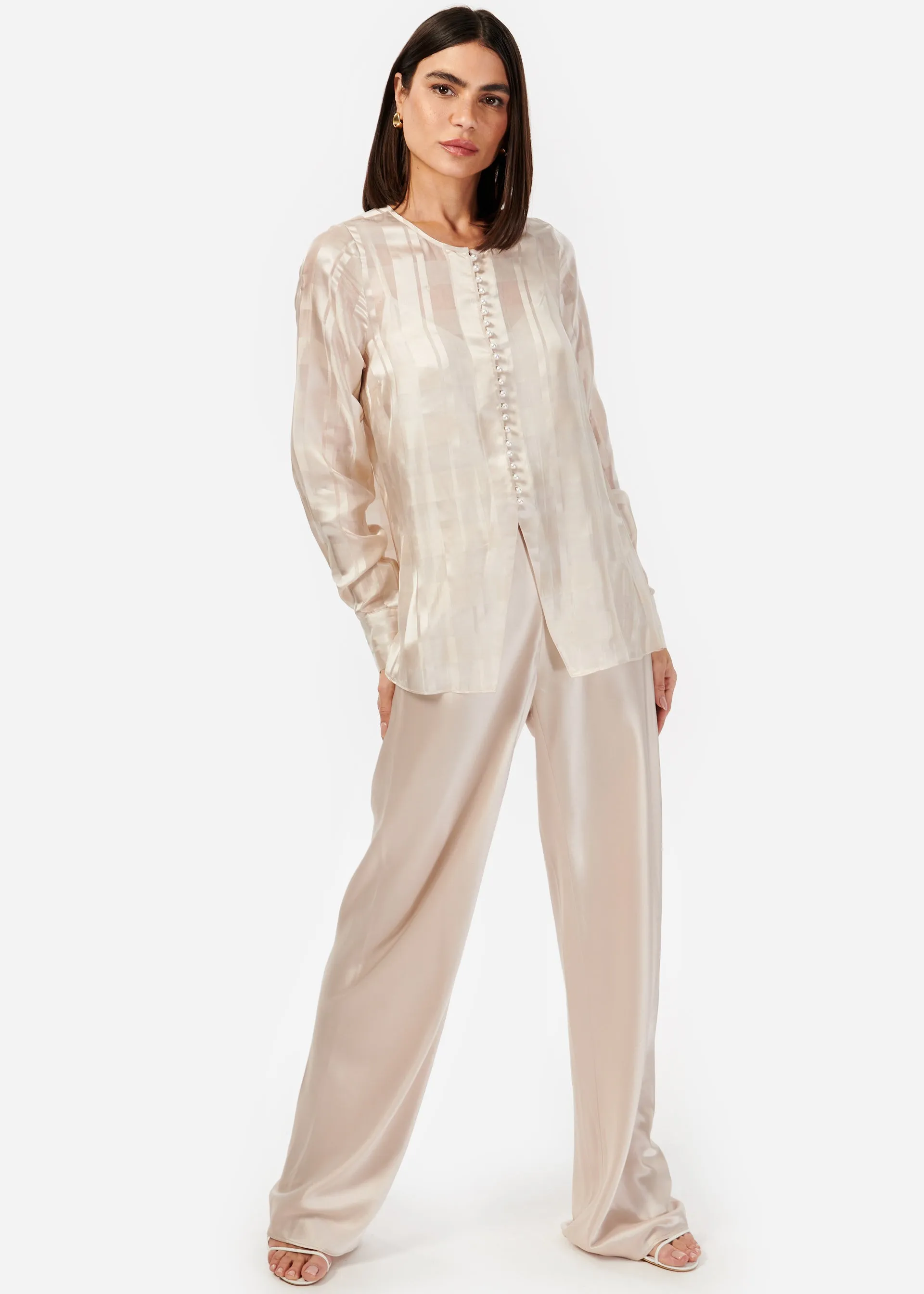 Idina Plaid Jacquard Blouse Oat sold by Cami NYC product image thumbnail 4