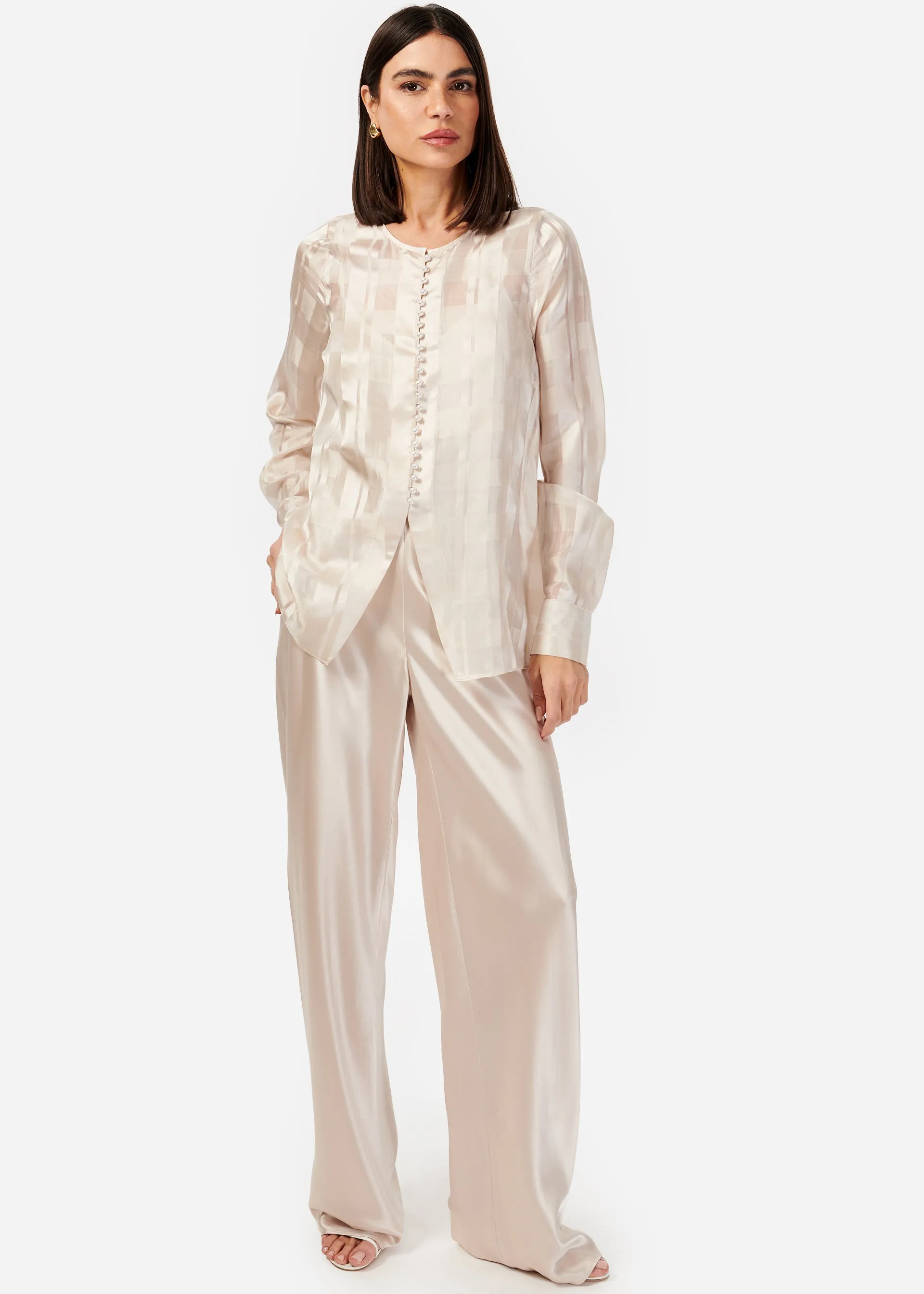 Idina Plaid Jacquard Blouse Oat sold by Cami NYC product image thumbnail 2