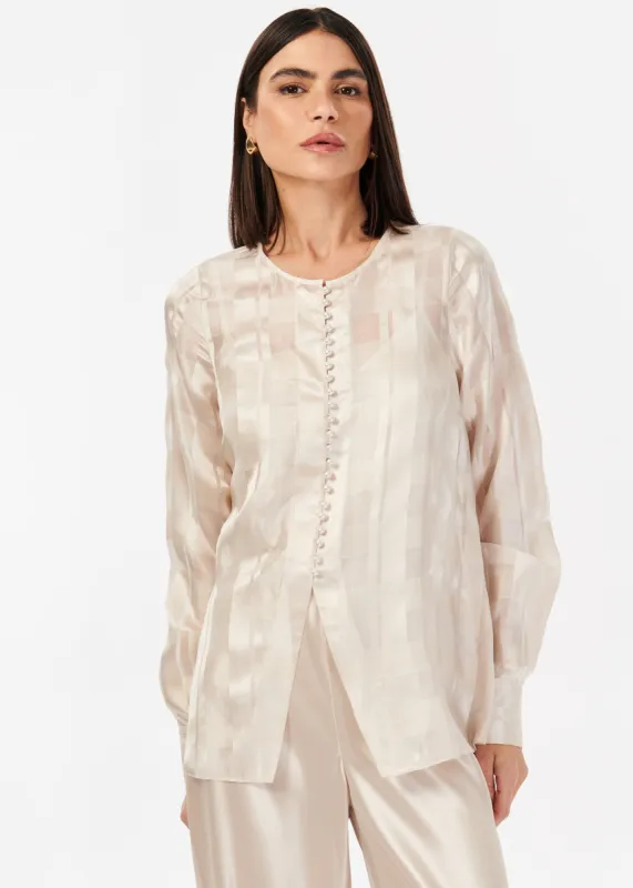 Idina Plaid Jacquard Blouse Oat sold by Cami NYC