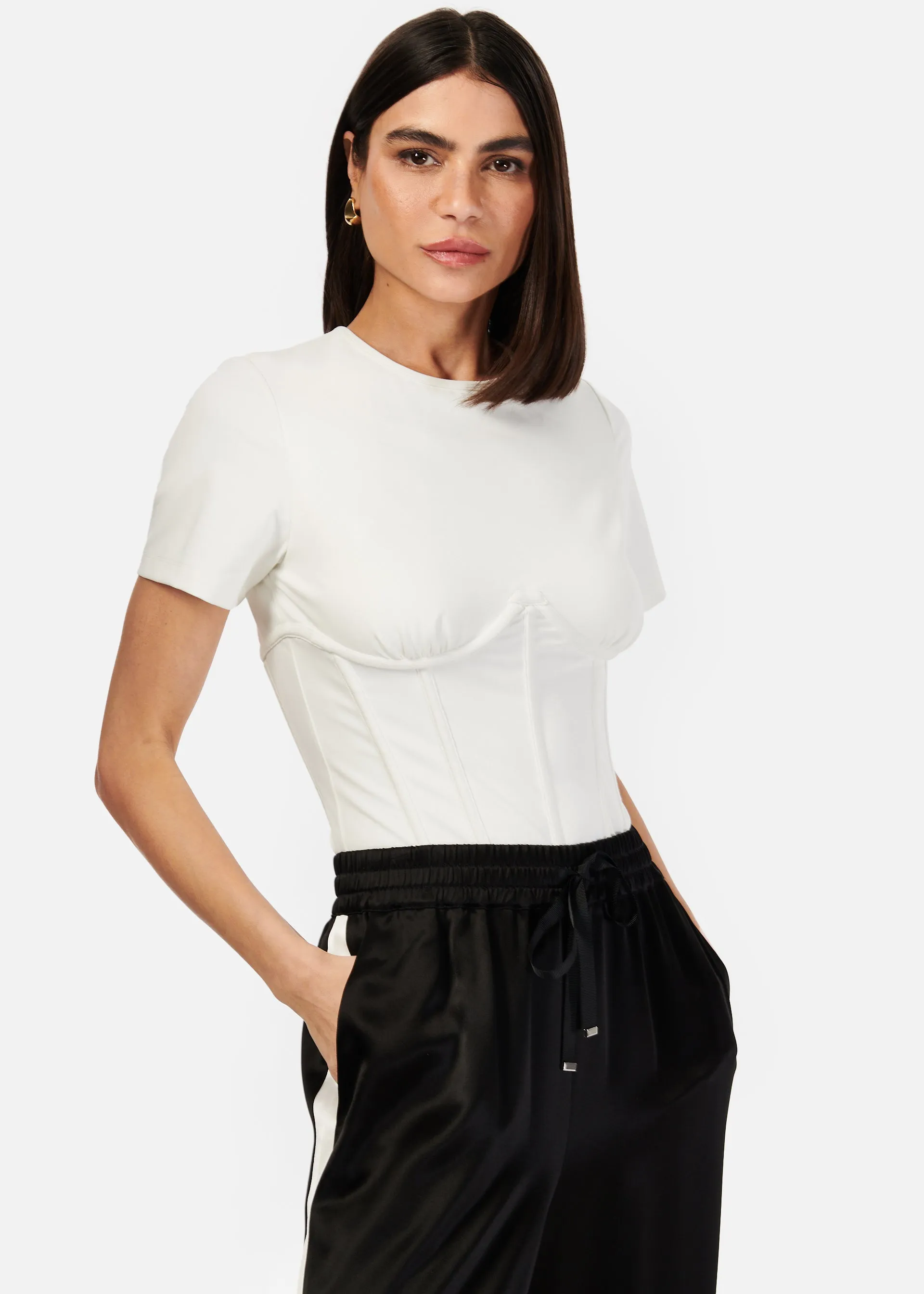 Xenia Corset Bodysuit White sold by Cami NYC