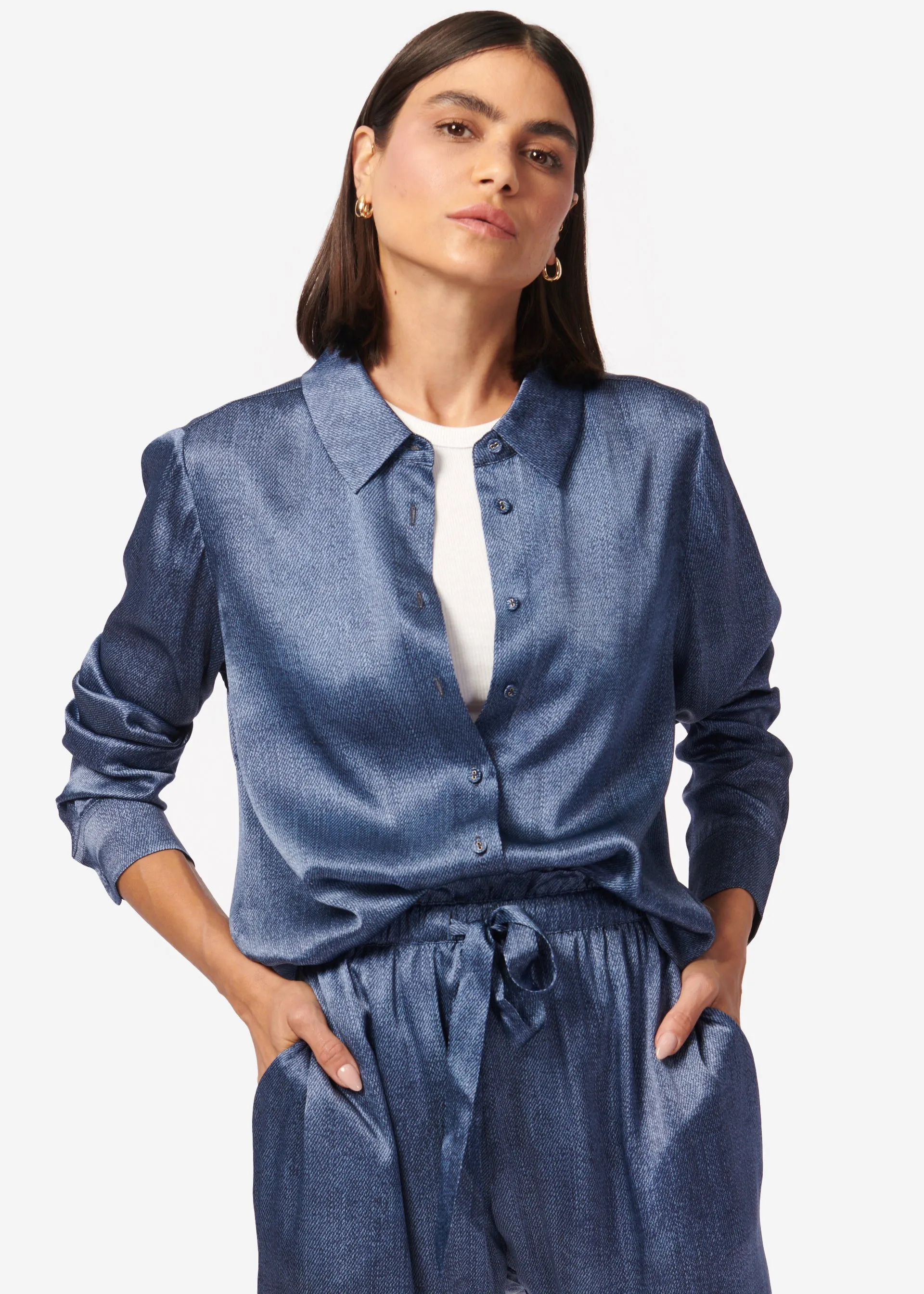 Crosby Silk Blouse Raw Denim sold by Cami NYC
