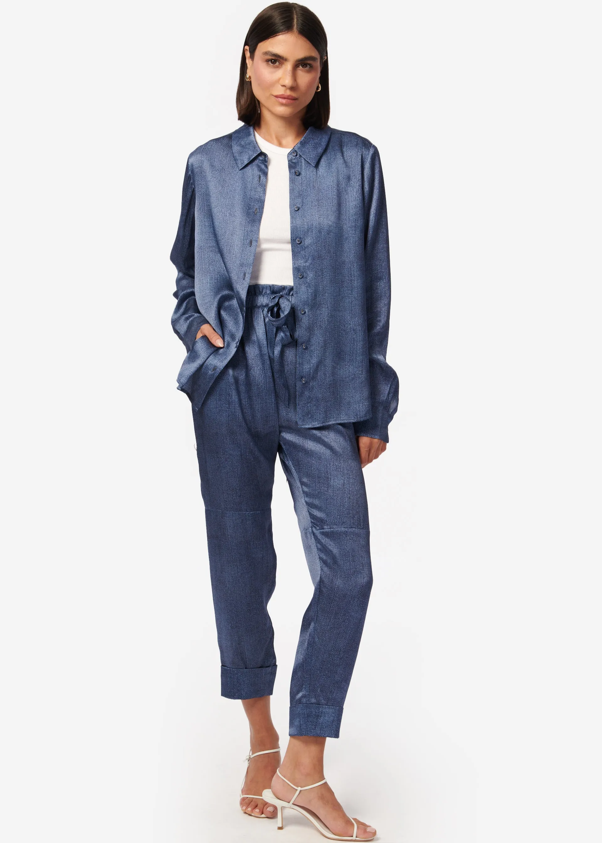 Crosby Silk Blouse Raw Denim sold by Cami NYC product image thumbnail 2
