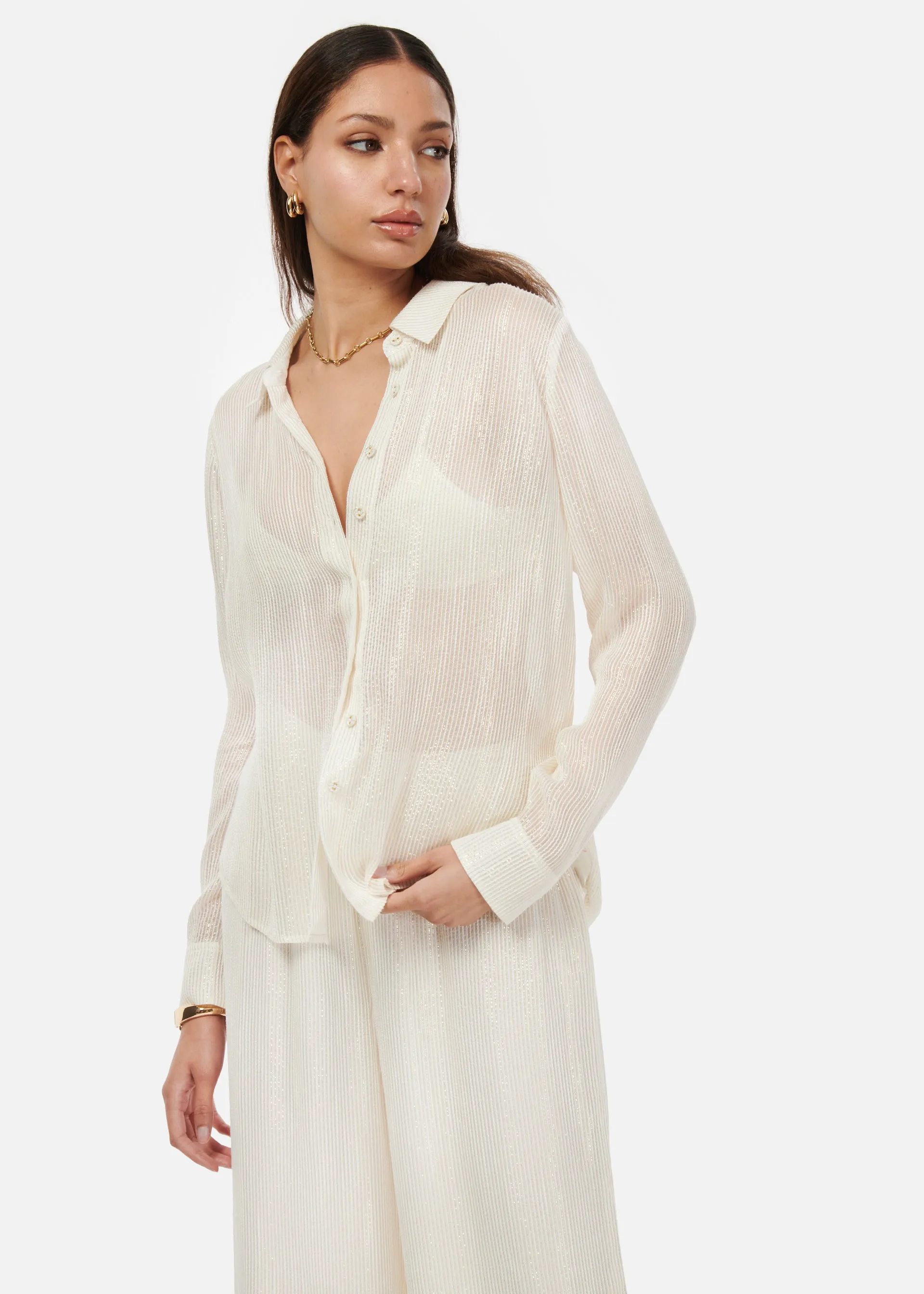 Yael Metallic Chiffon Top White sold by Cami NYC product image thumbnail 3