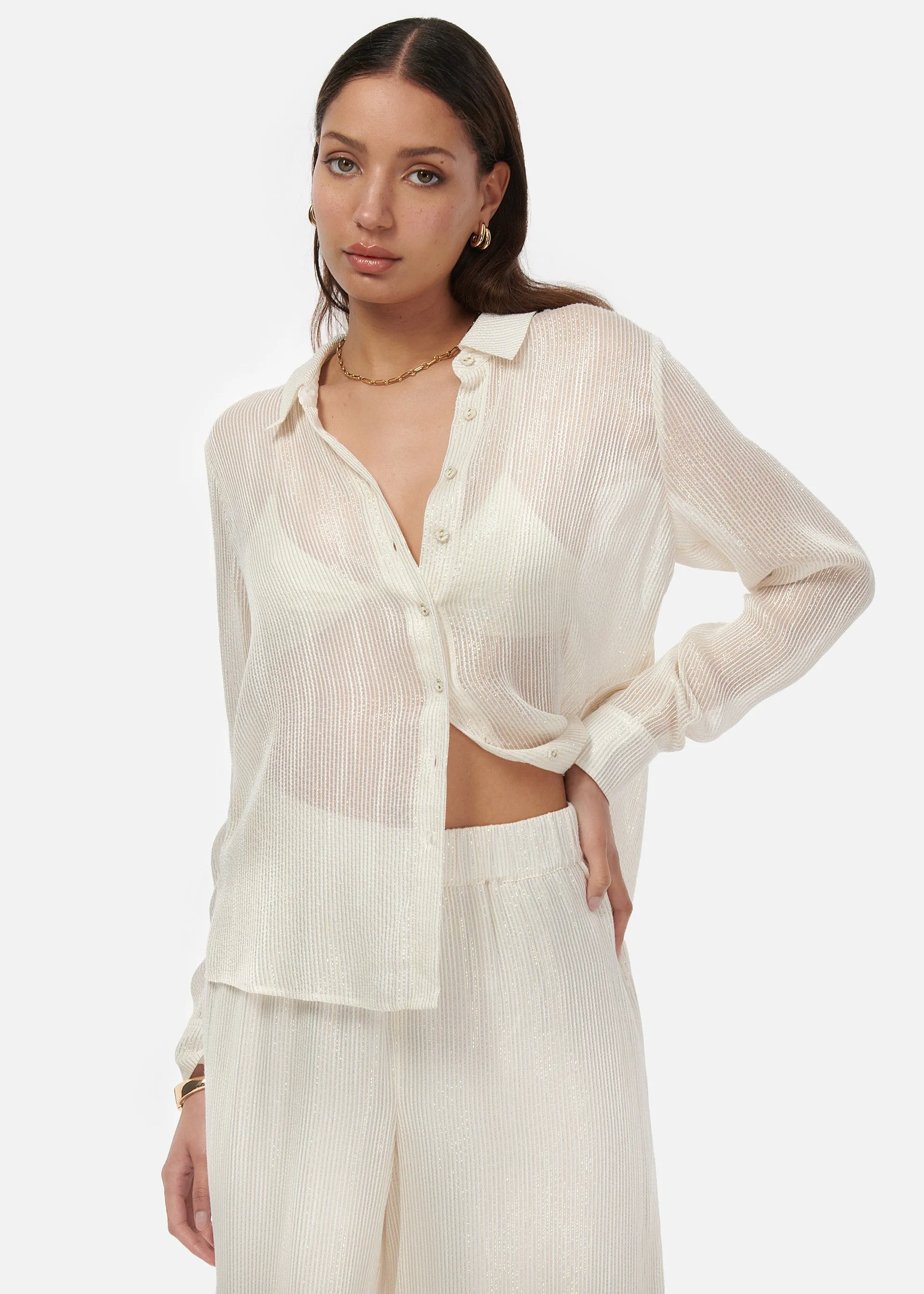 Yael Metallic Chiffon Top White sold by Cami NYC