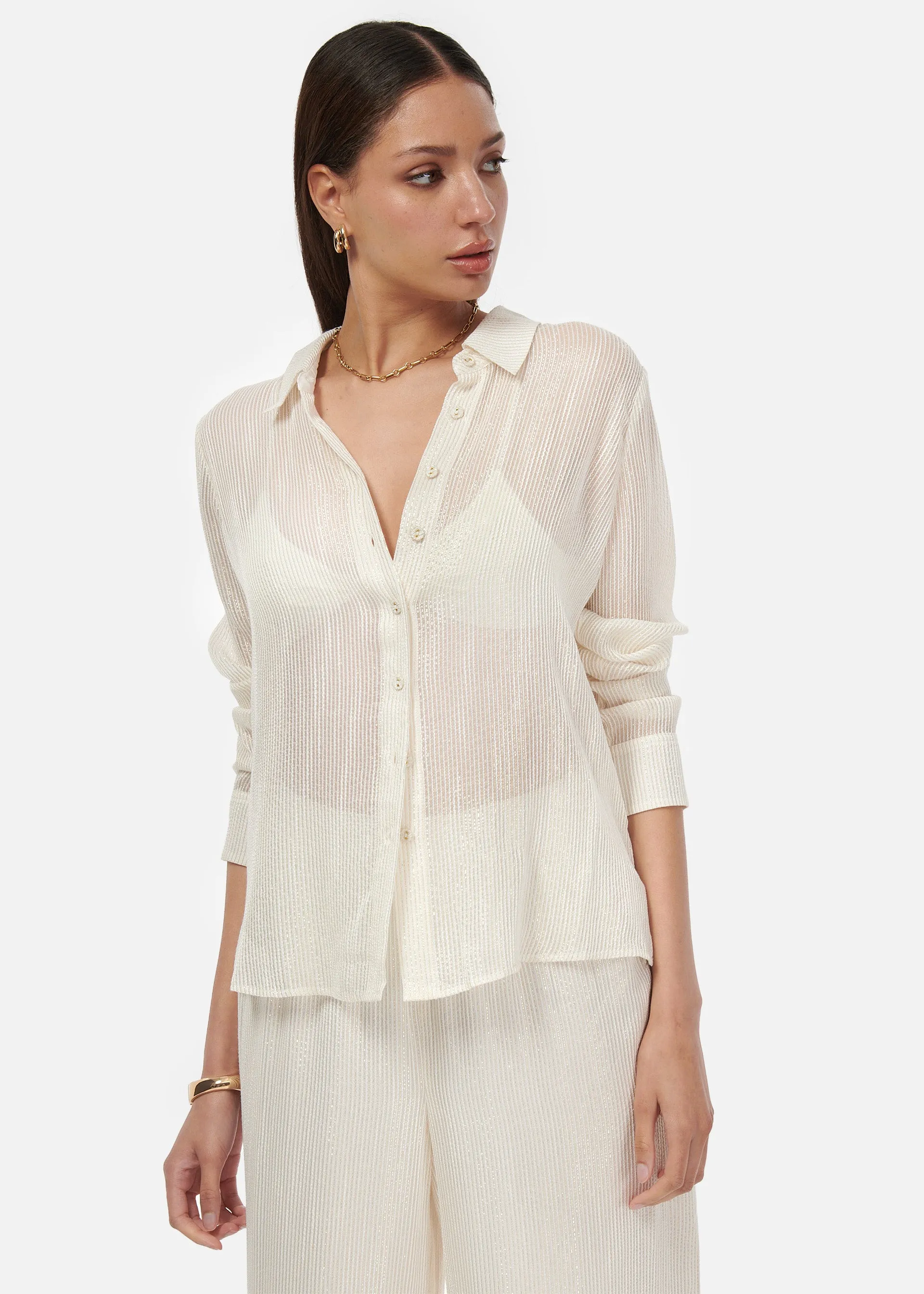 Yael Metallic Chiffon Top White sold by Cami NYC product image thumbnail 4