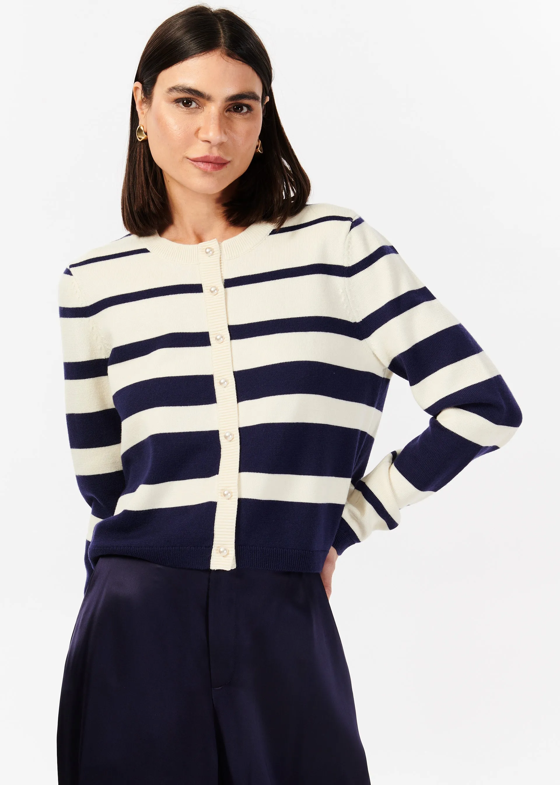 Kimbra Pearl Cardigan Shadow Stripe sold by Cami NYC