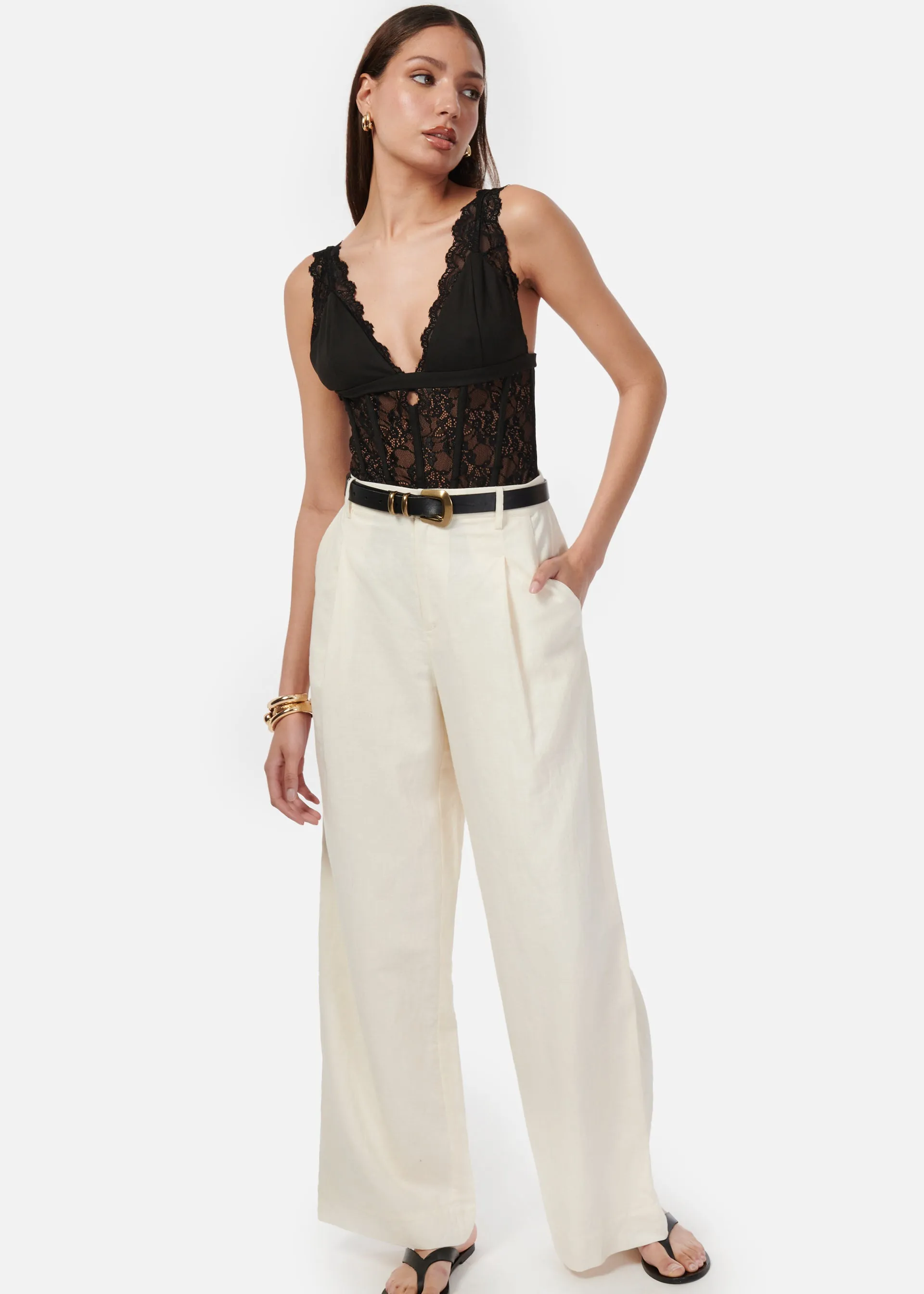 Cadiz Wide Leg Pant Cream sold by Cami NYC product image thumbnail 3