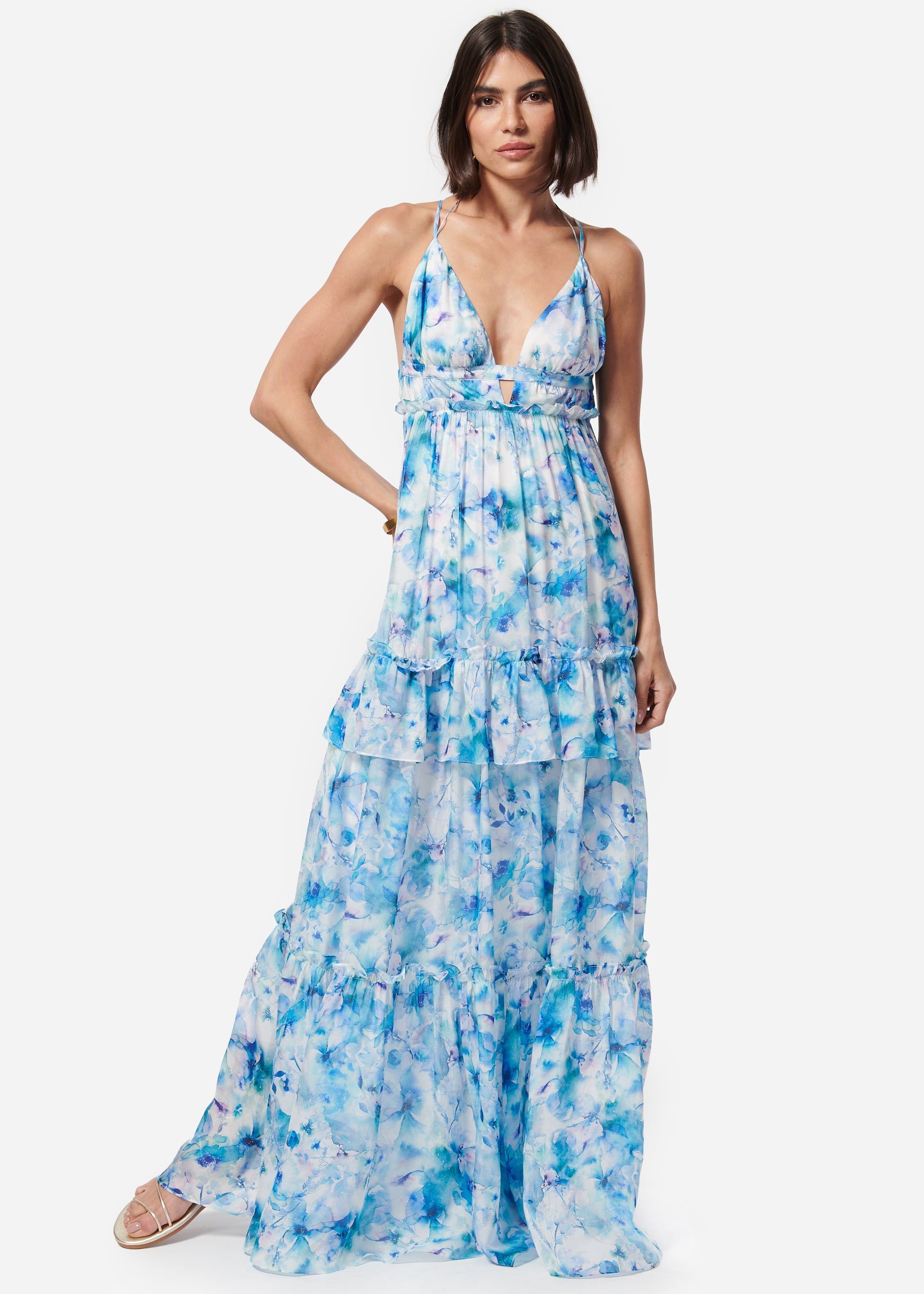 Doris Chiffon Dress Sea Floral sold by Cami NYC product image thumbnail 3