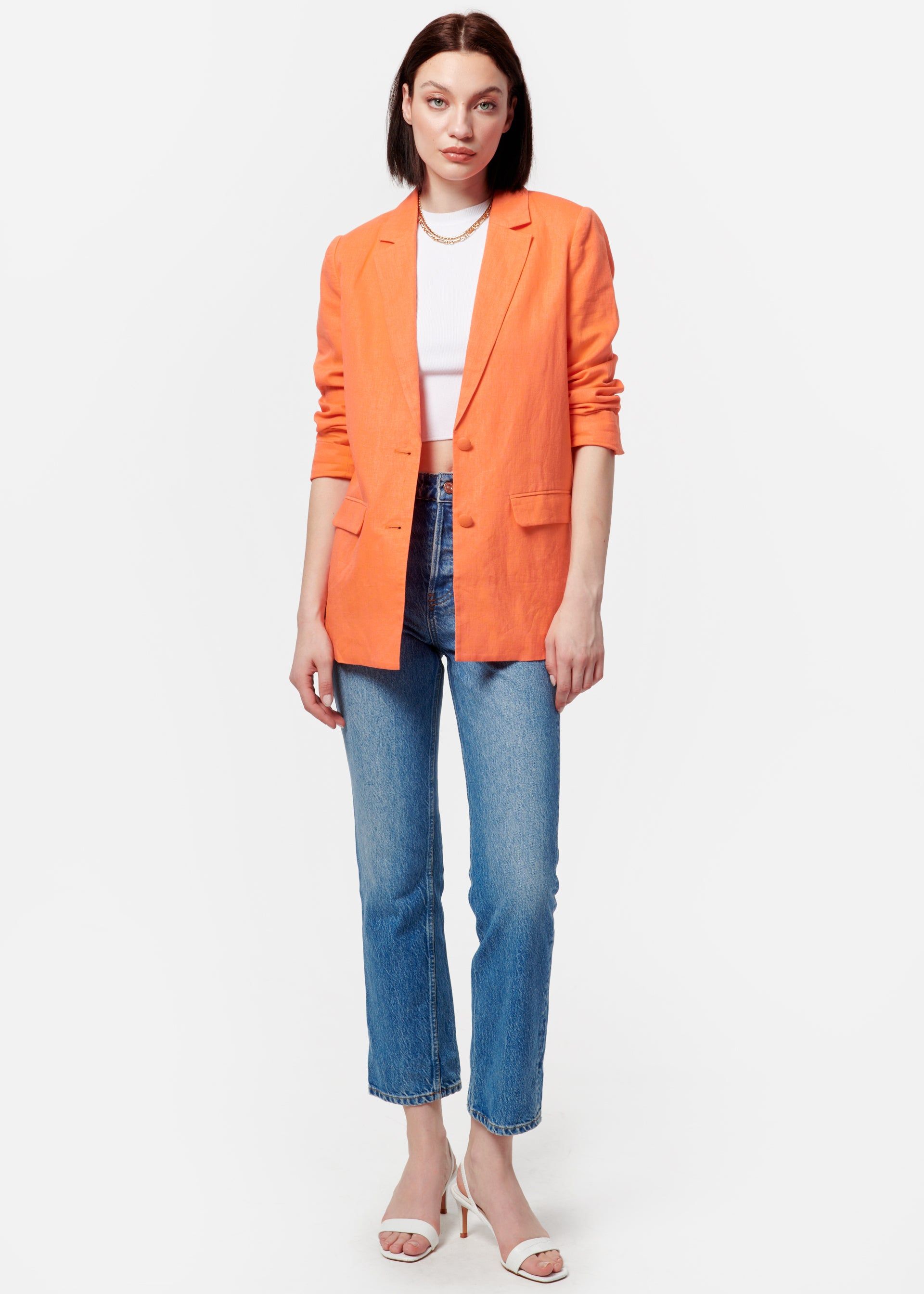 Owen Linen Blazer Papaya sold by Cami NYC